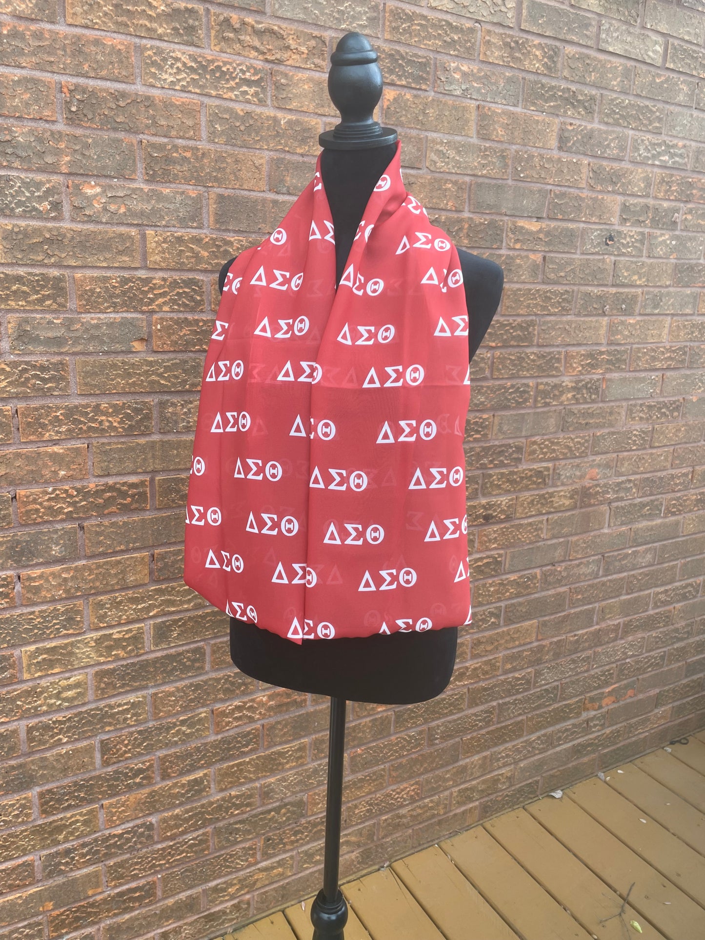 Delta Sigma Theta Sorority Red and White Scarf Lightweight Chiffon 48in x 8in - Greek Letters