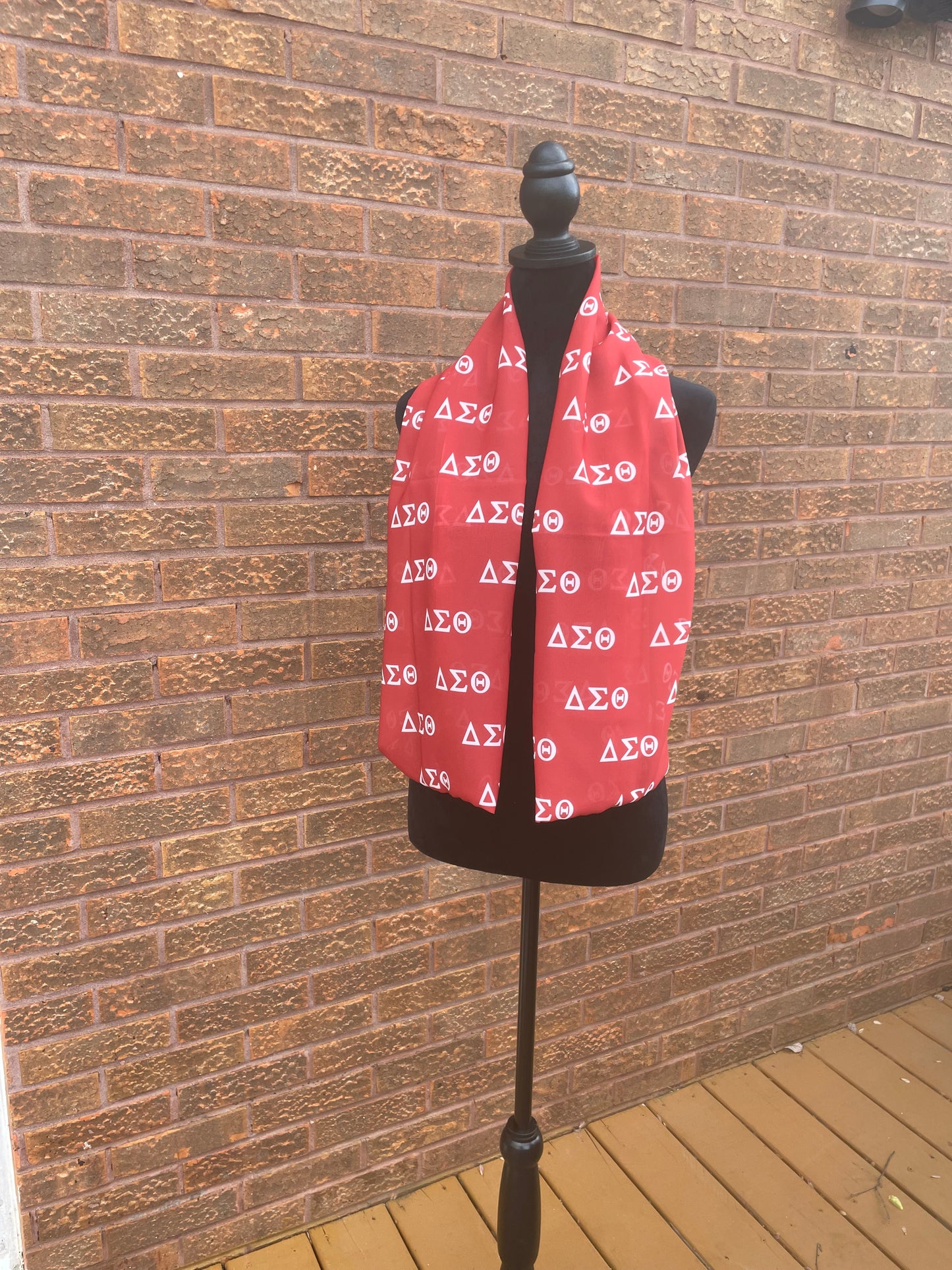 Delta Sigma Theta Sorority Red and White Scarf Lightweight Chiffon 48in x 8in - Greek Letters