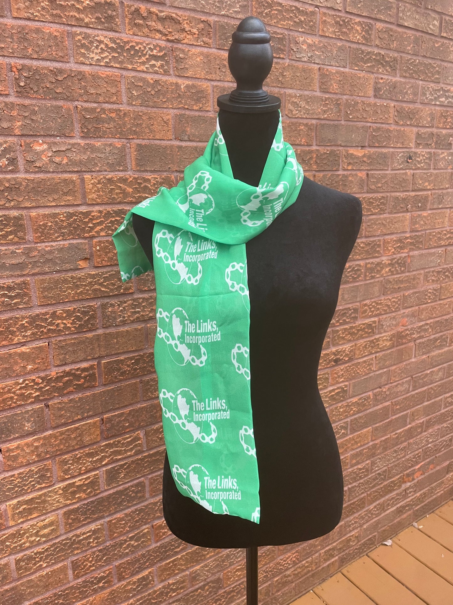 The Links Green and White Scarf Lightweight Chiffon 48in x 8in - Green