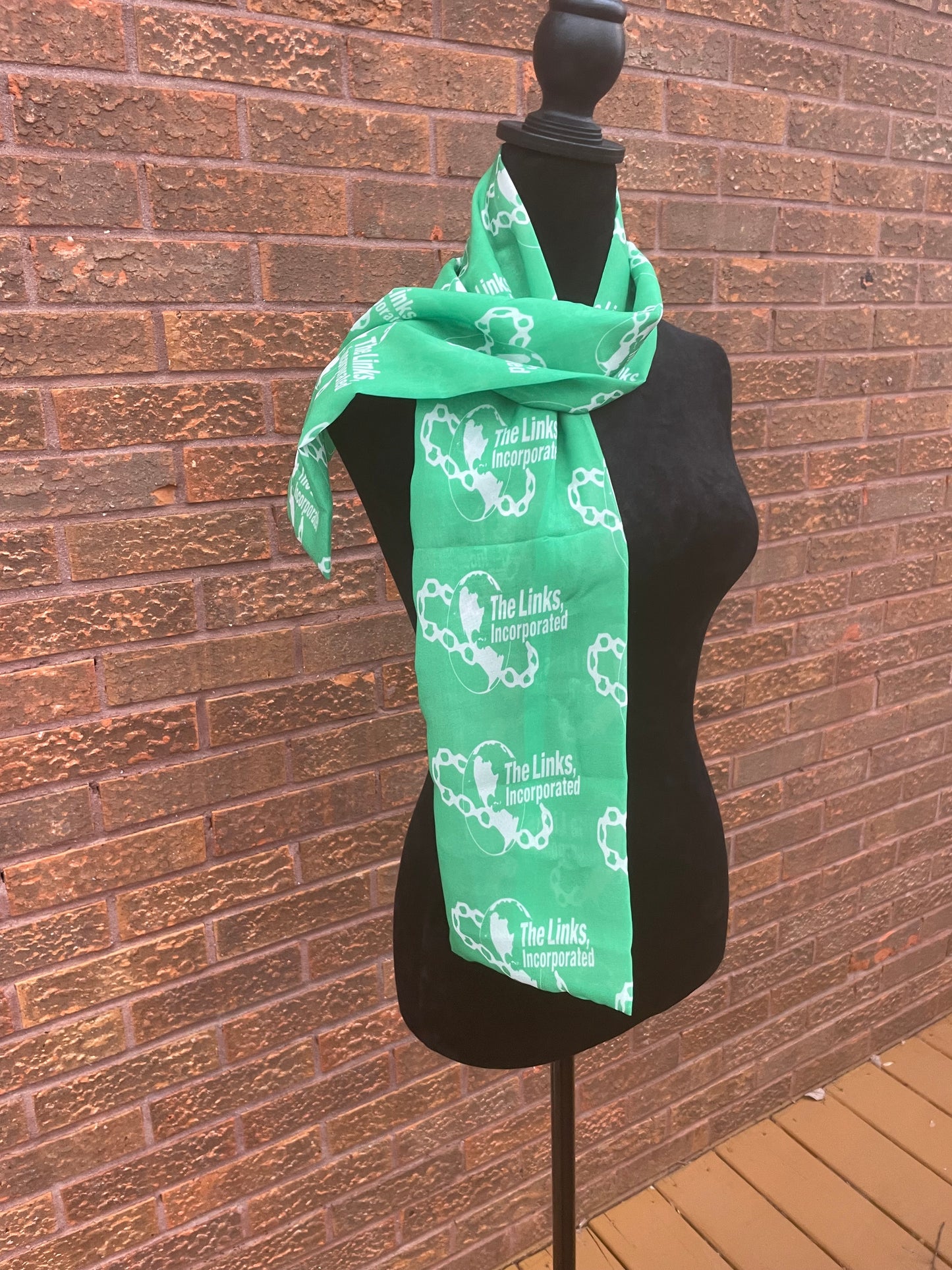 The Links Green and White Scarf Lightweight Chiffon 48in x 8in - Green