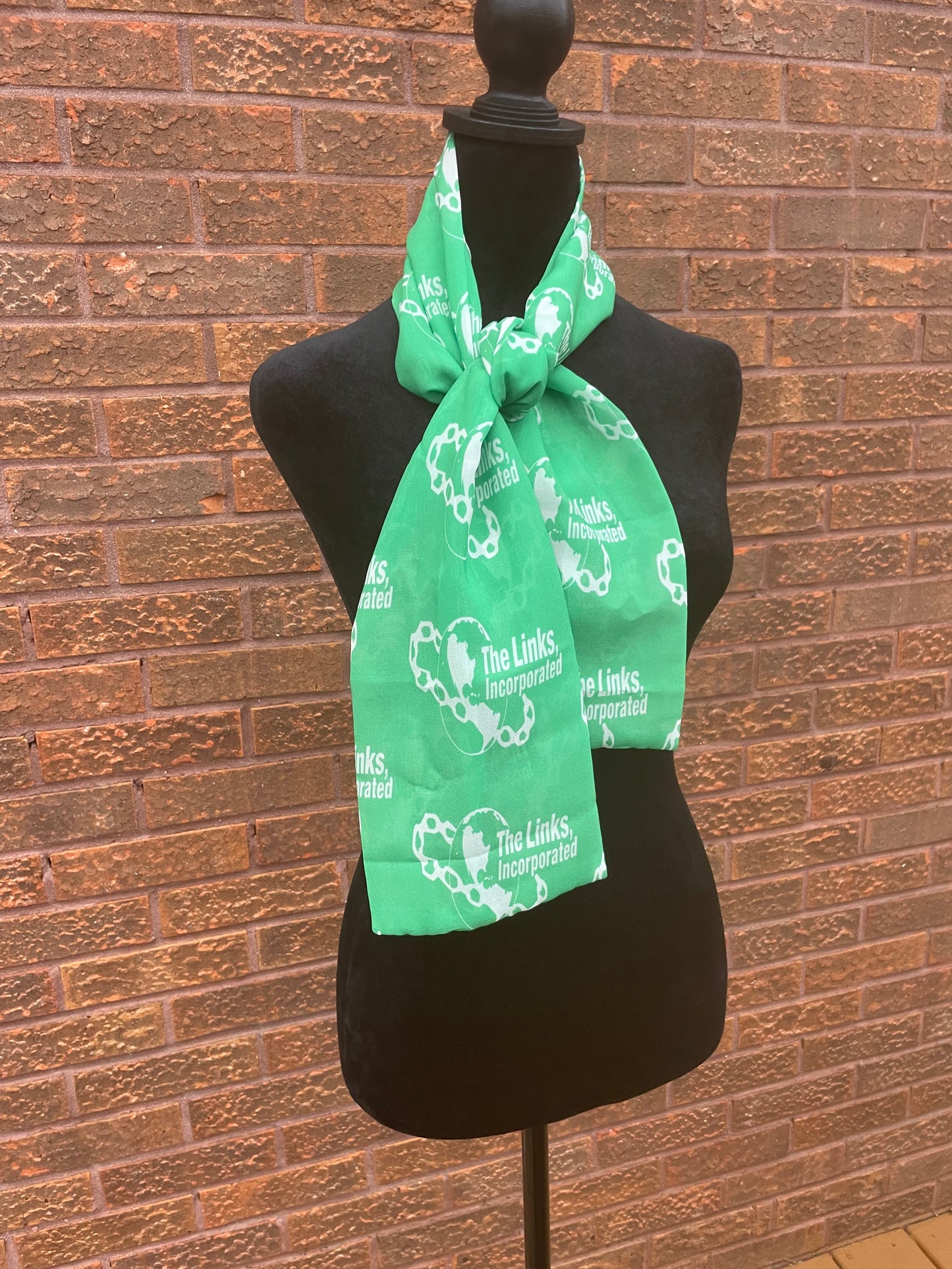 The Links Green and White Scarf Lightweight Chiffon 48in x 8in - Green