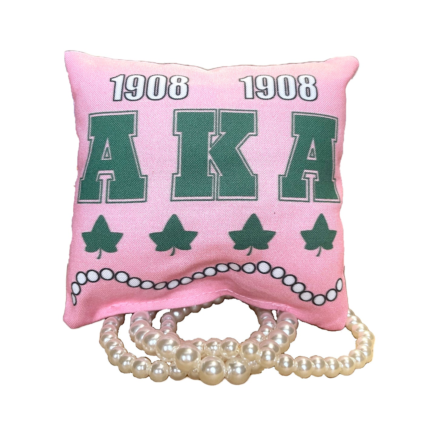 Alpha Kappa Alpha AKA Sorority Gift Pearl Bracelet Sets on Pink and Green Jewelry Pillow (4in.x4in.)