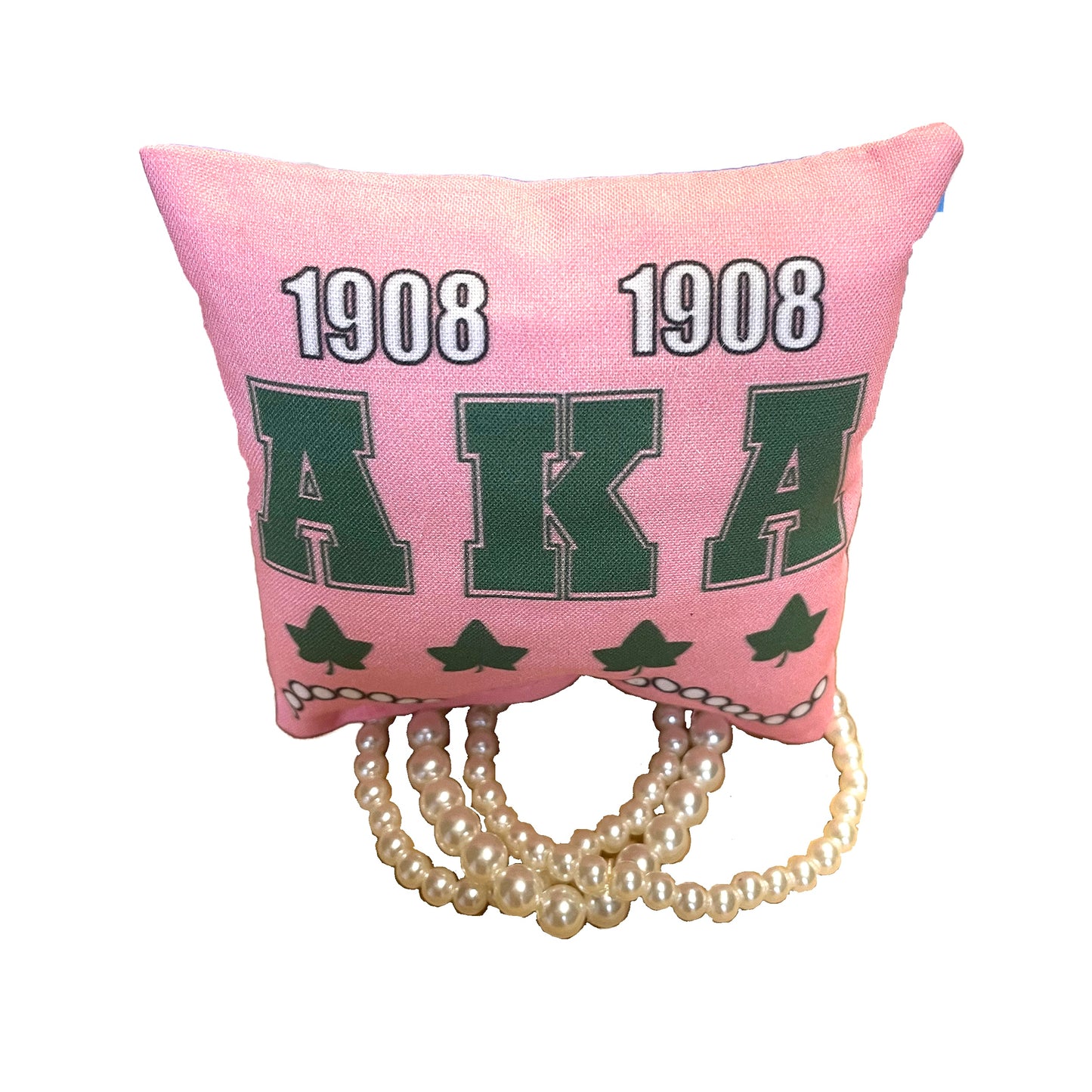 Alpha Kappa Alpha AKA Sorority Gift Pearl Bracelet Sets on Pink and Green Jewelry Pillow (4in.x4in.)