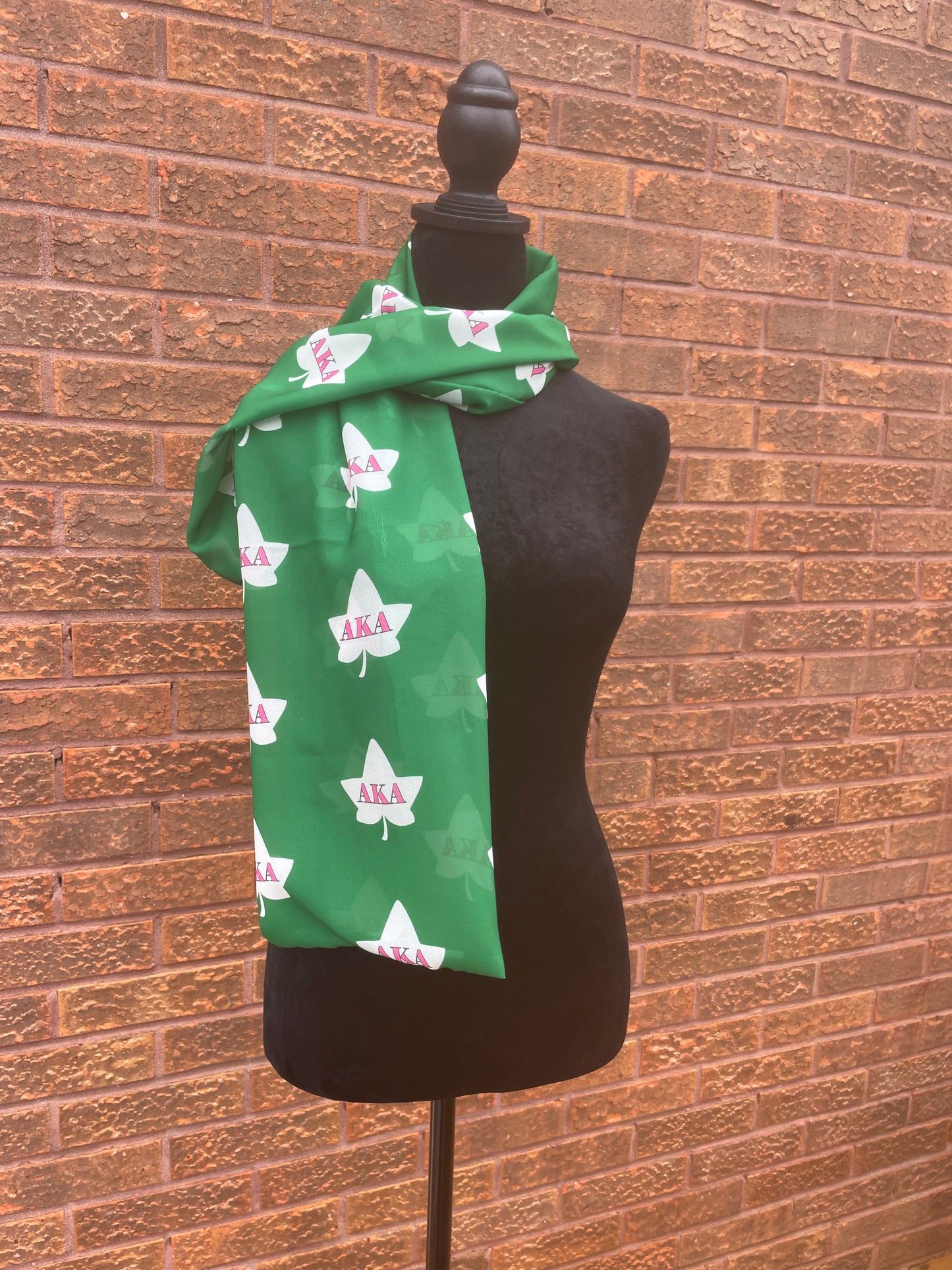 Alpha Kappa Alpha Sorority Pink and Green Scarf Lightweight Chiffon 48in x 8in - Green