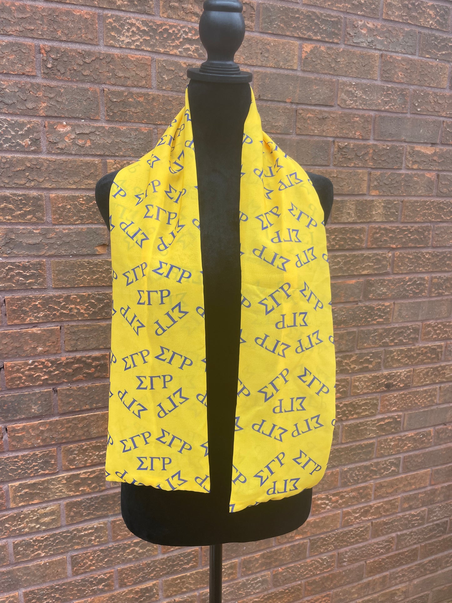 Sigma Gamma Rho Sorority Blue and Gold Scarf Lightweight Chiffon 48in x 8in - Gold