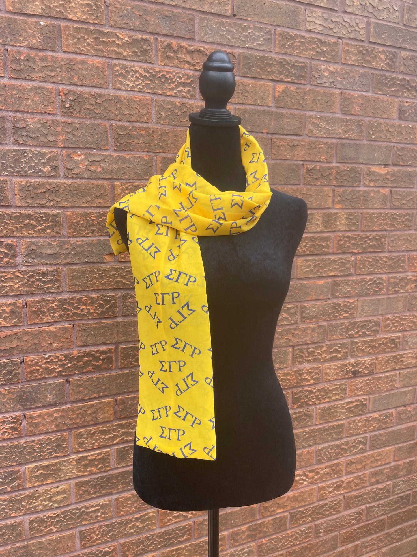 Sigma Gamma Rho Sorority Blue and Gold Scarf Lightweight Chiffon 48in x 8in - Gold