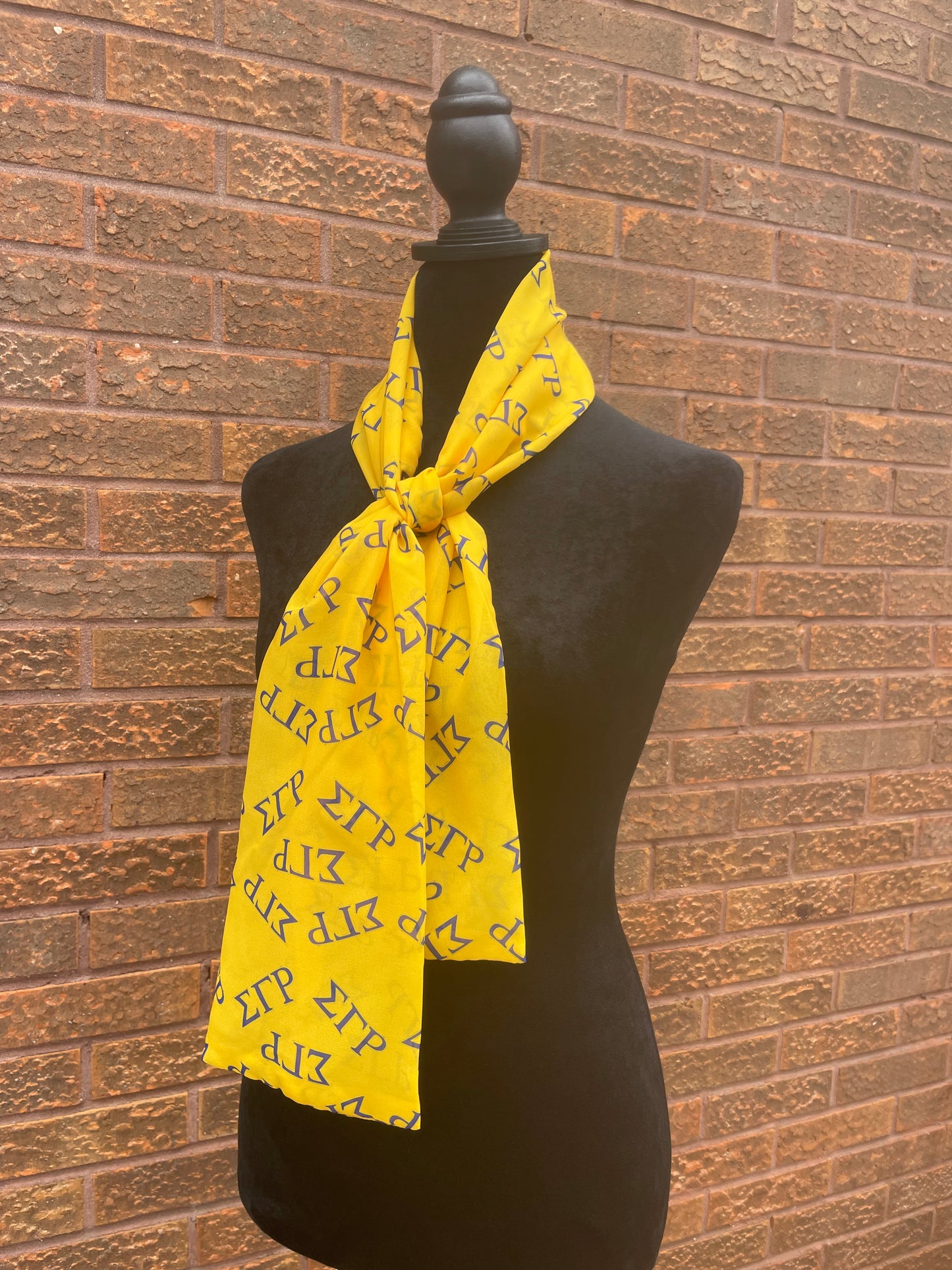 Sigma Gamma Rho Sorority Blue and Gold Scarf Lightweight Chiffon 48in x 8in - Gold