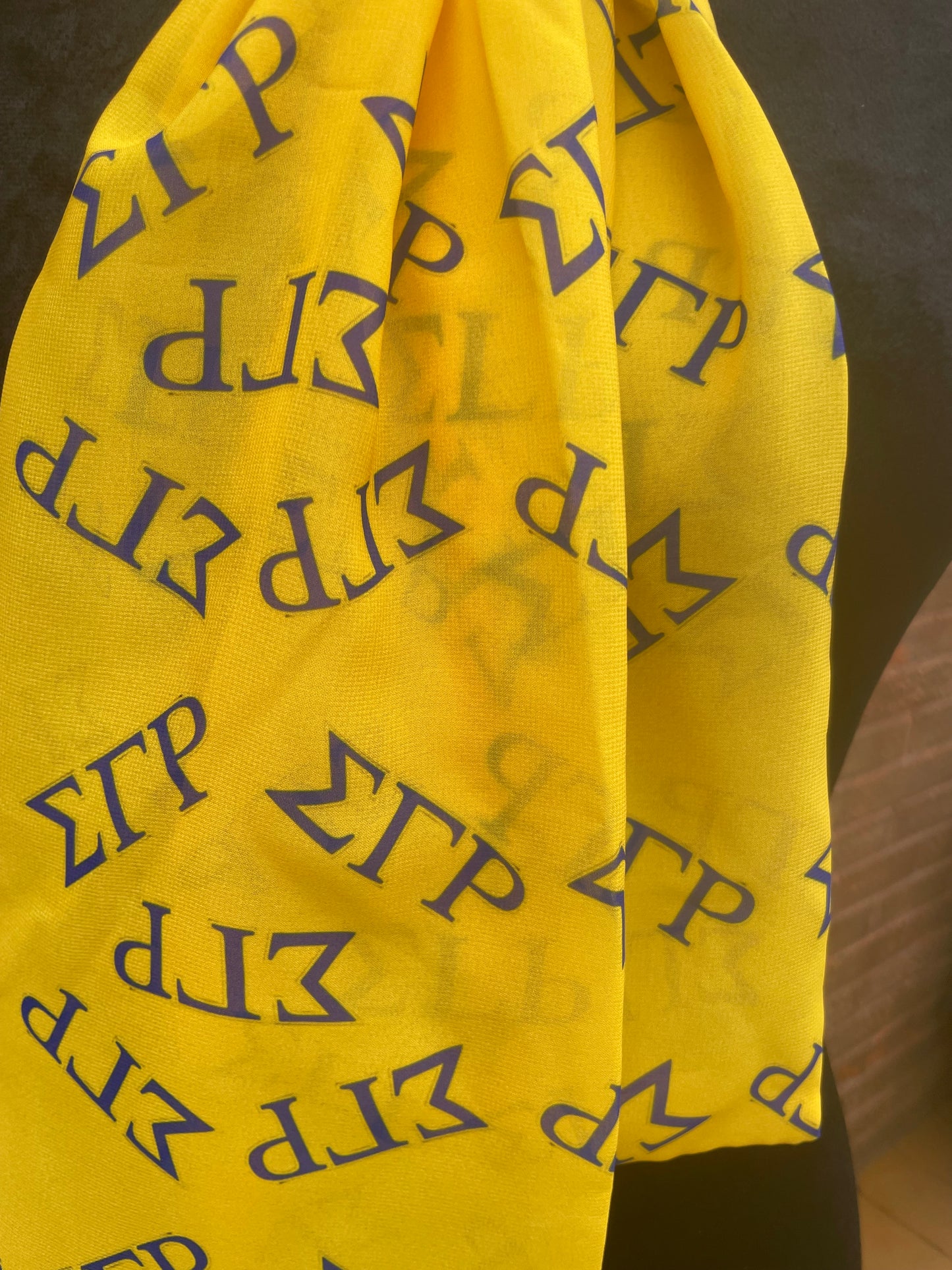 Sigma Gamma Rho Sorority Blue and Gold Scarf Lightweight Chiffon 48in x 8in - Gold