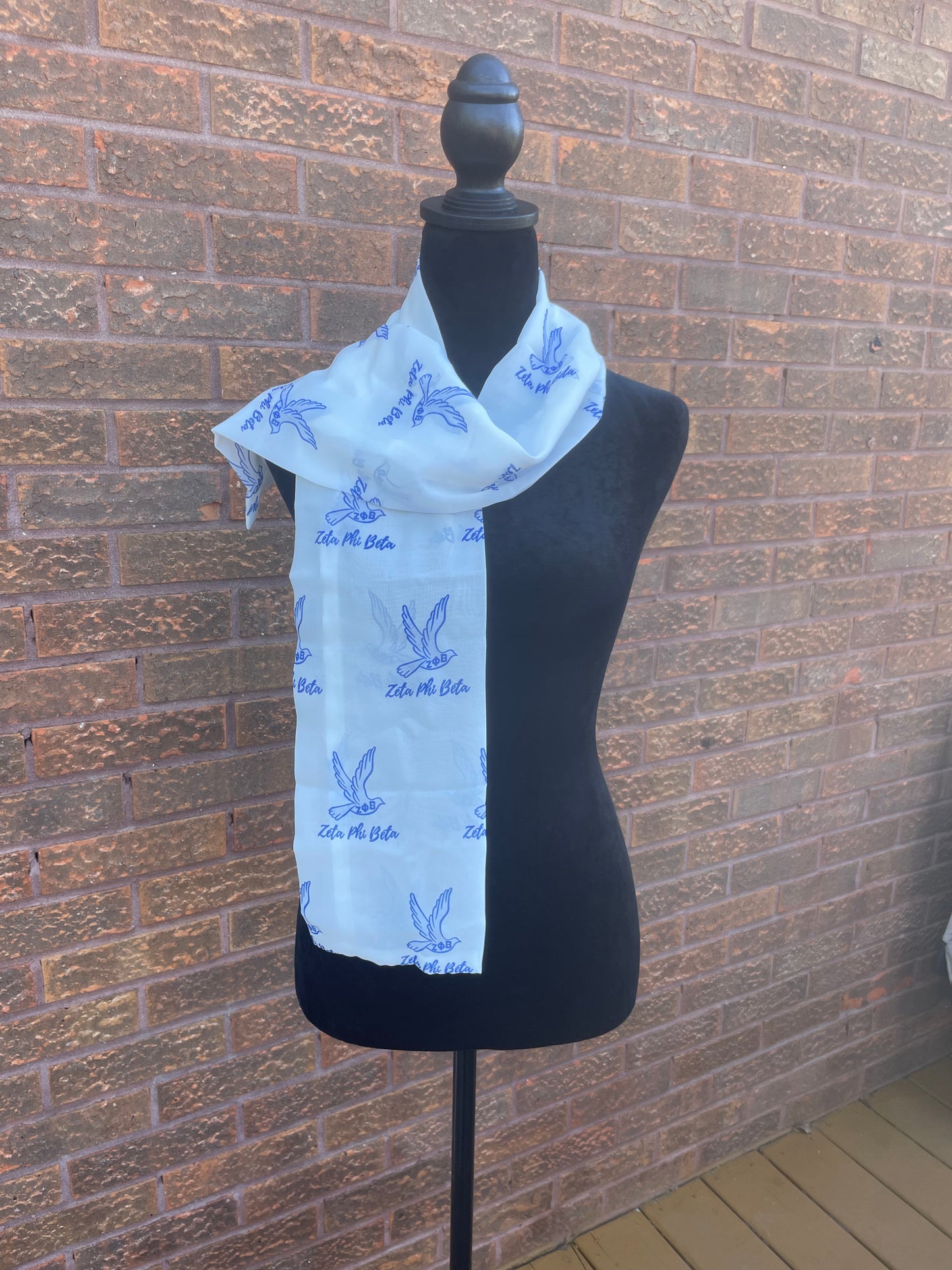 Zeta Phi Beta Sorority Blue and White Scarf Lightweight Chiffon 48in x 8in - White