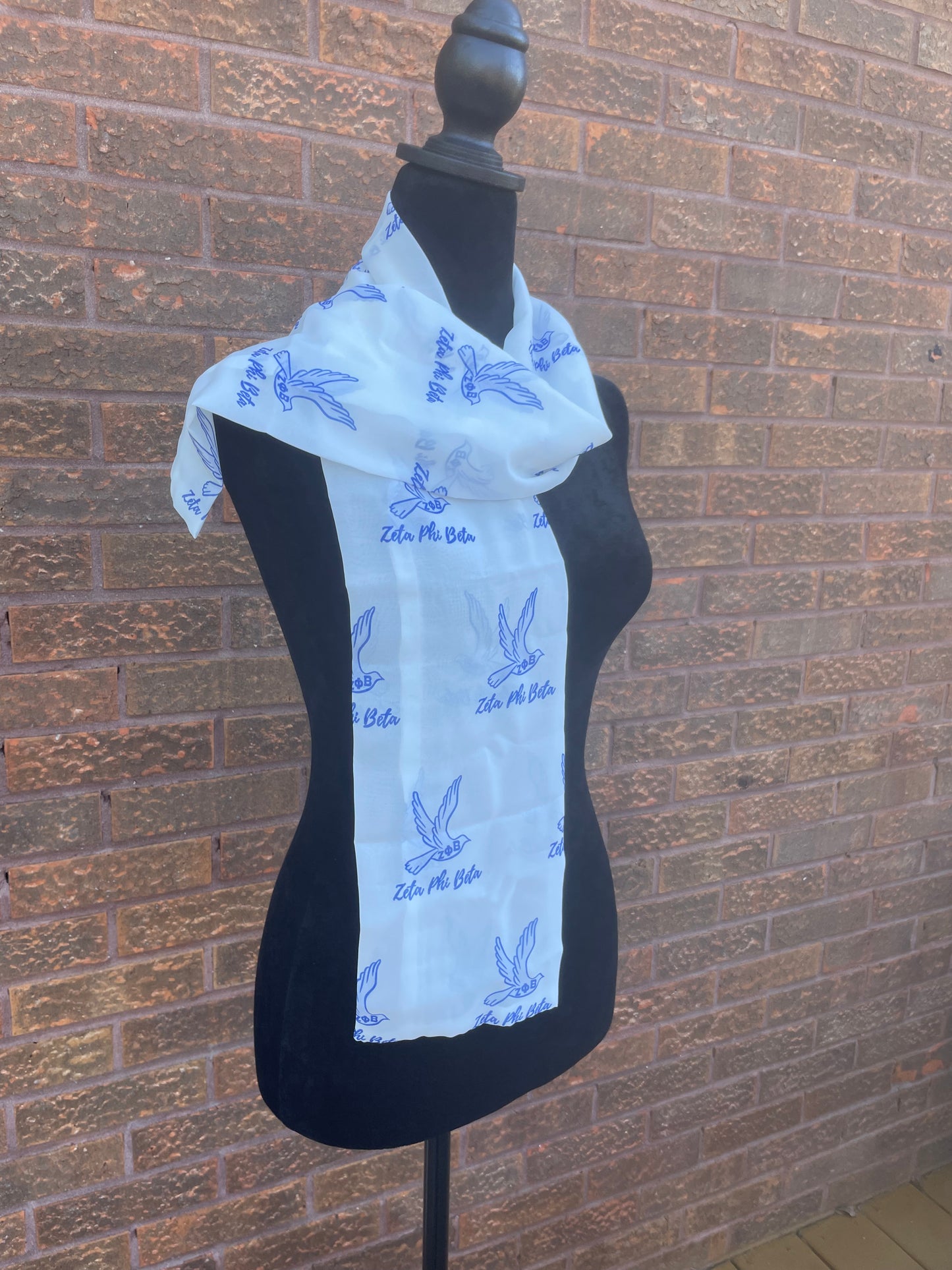 Zeta Phi Beta Sorority Blue and White Scarf Lightweight Chiffon 48in x 8in - White