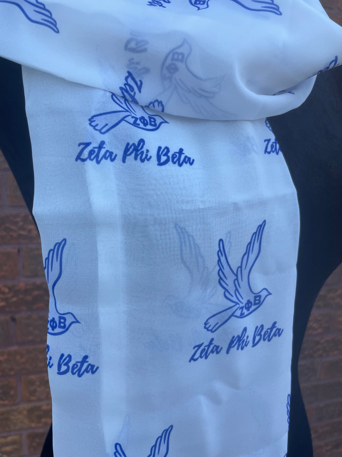 Zeta Phi Beta Sorority Blue and White Scarf Lightweight Chiffon 48in x 8in - White