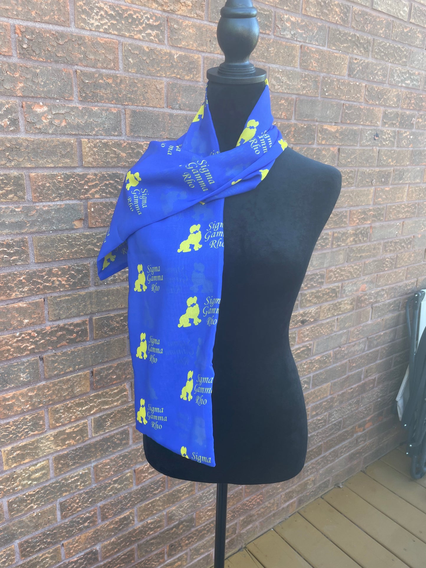 Sigma Gamma Rho Sorority Blue and Gold Scarf Lightweight Chiffon 48in x 8in - Blue