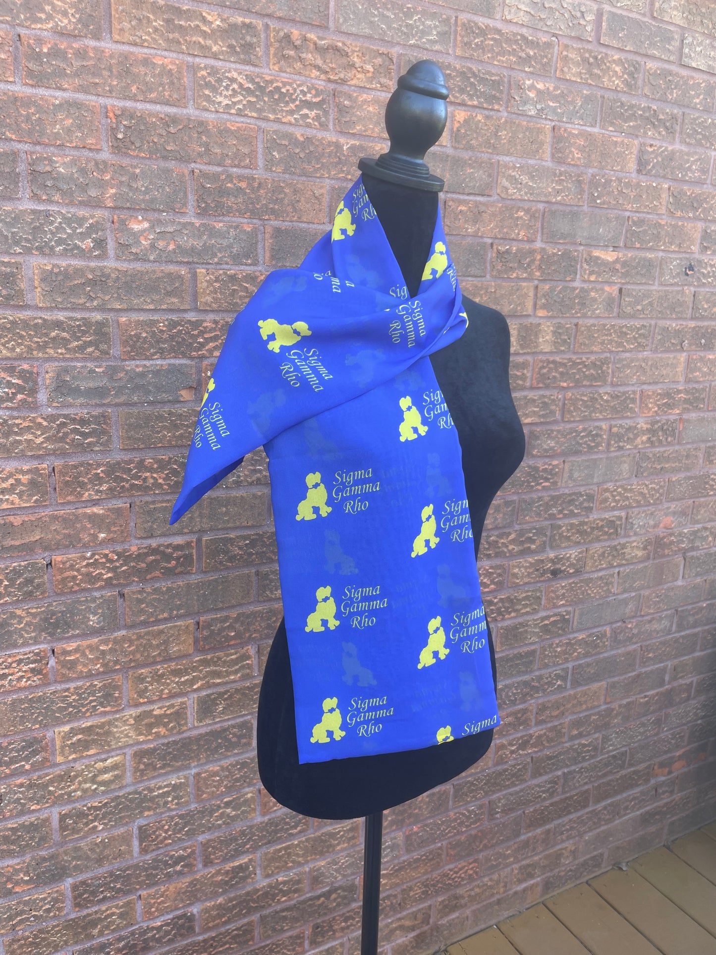 Sigma Gamma Rho Sorority Blue and Gold Scarf Lightweight Chiffon 48in x 8in - Blue