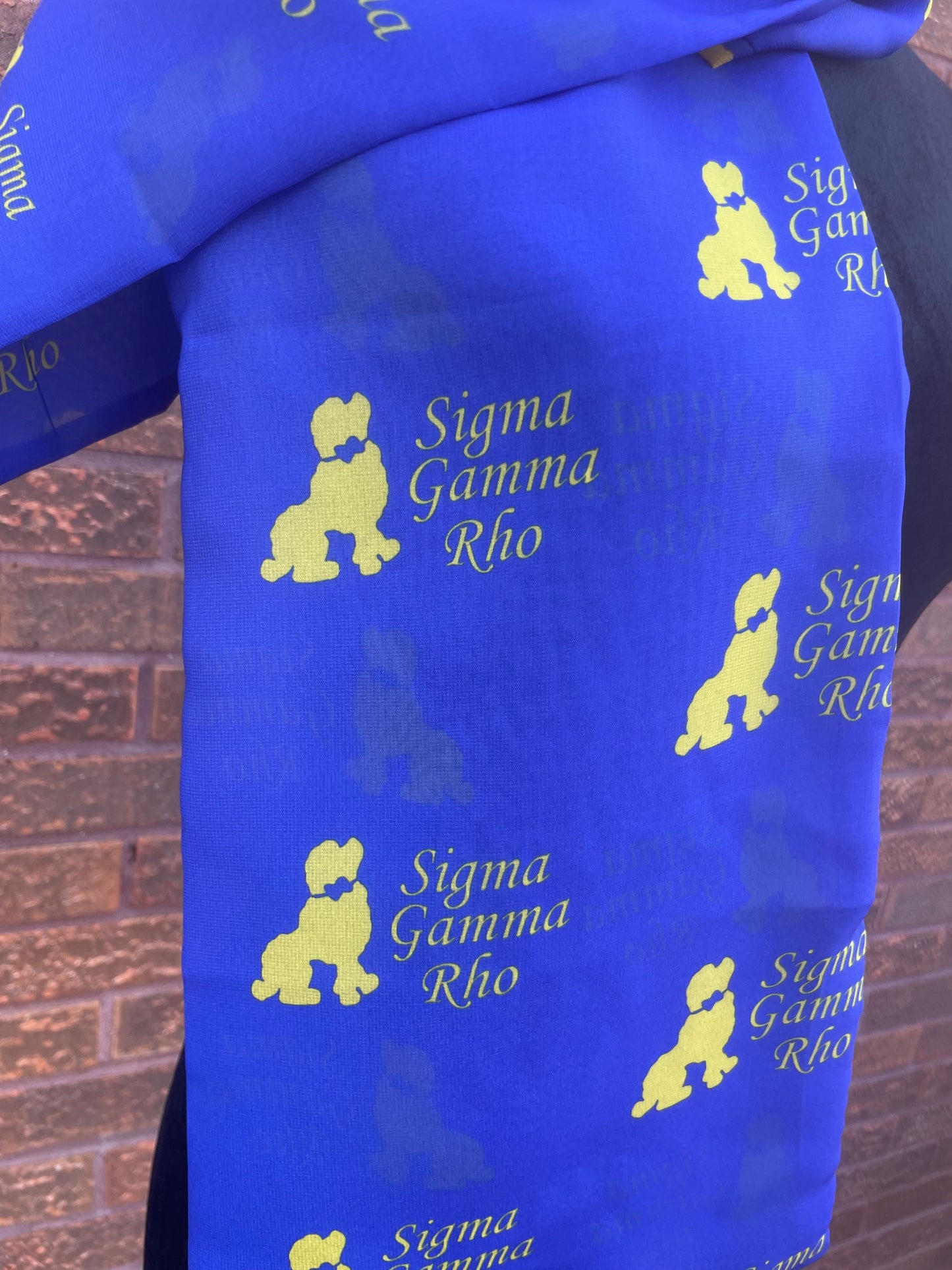 Sigma Gamma Rho Sorority Blue and Gold Scarf Lightweight Chiffon 48in x 8in - Blue