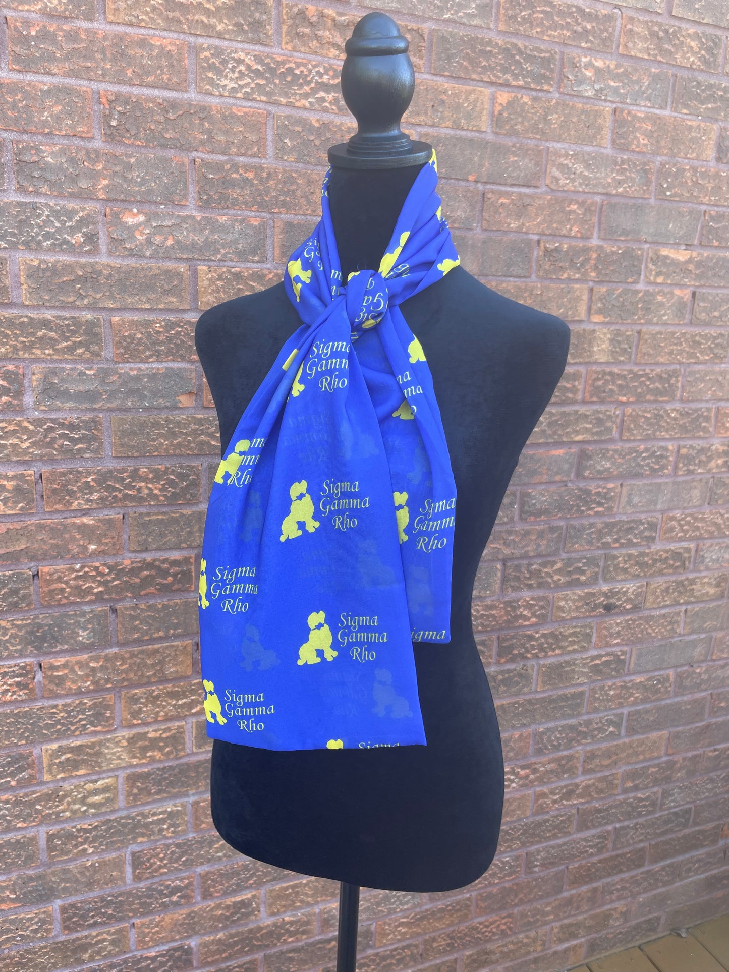 Sigma Gamma Rho Sorority Blue and Gold Scarf Lightweight Chiffon 48in x 8in - Blue