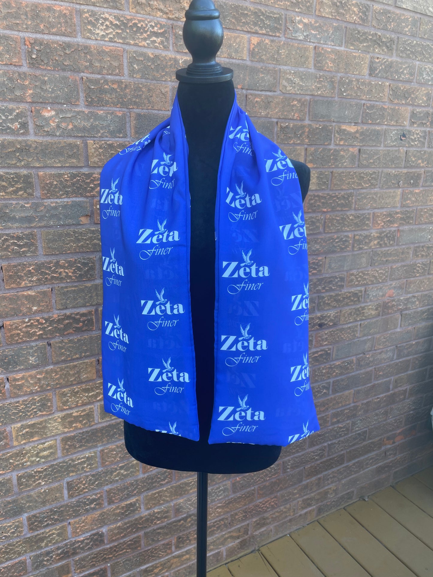 Zeta Phi Beta Sorority Blue and White Scarf Lightweight Chiffon 48in x 8in - Blue