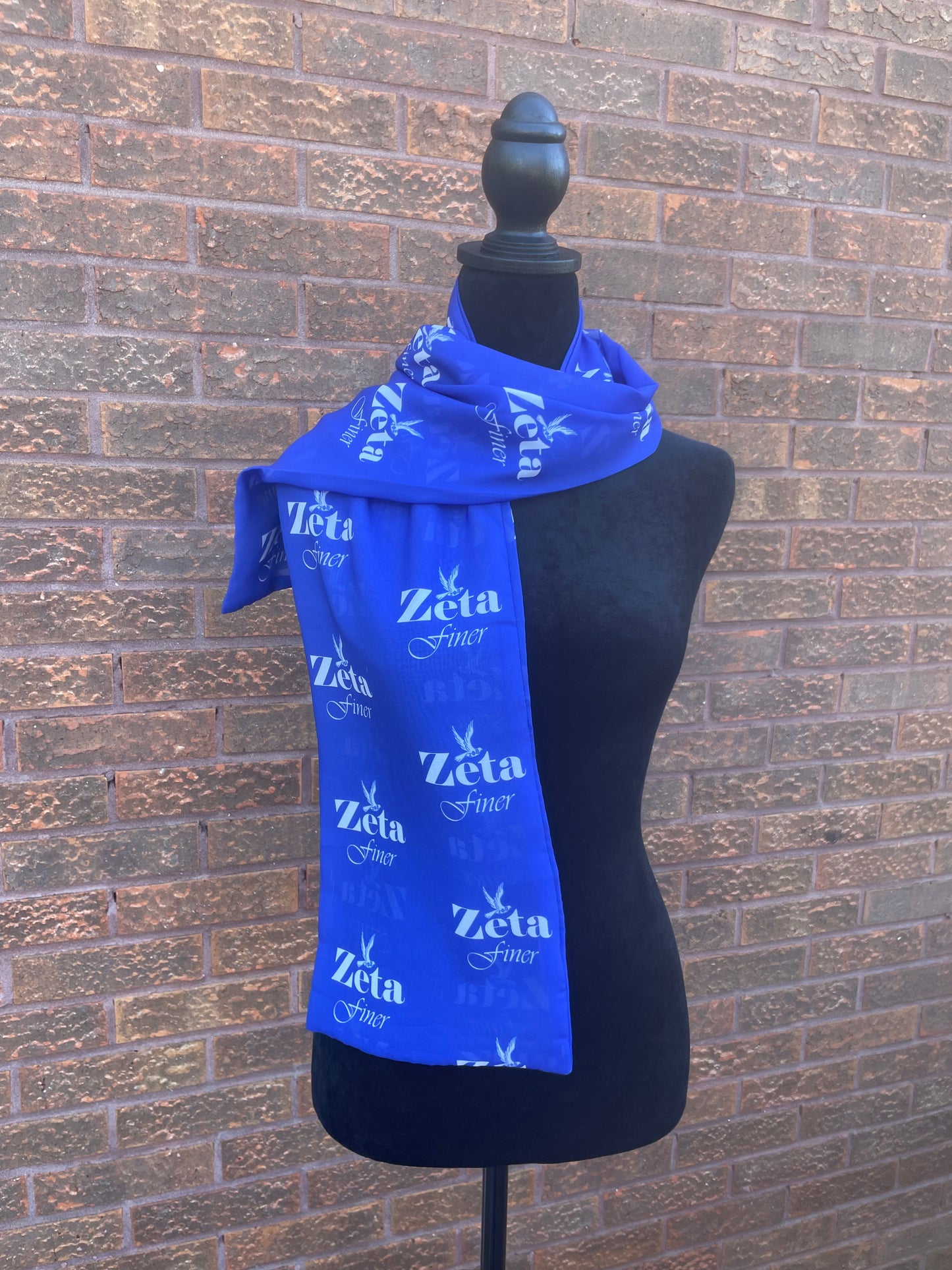 Zeta Phi Beta Sorority Blue and White Scarf Lightweight Chiffon 48in x 8in - Blue