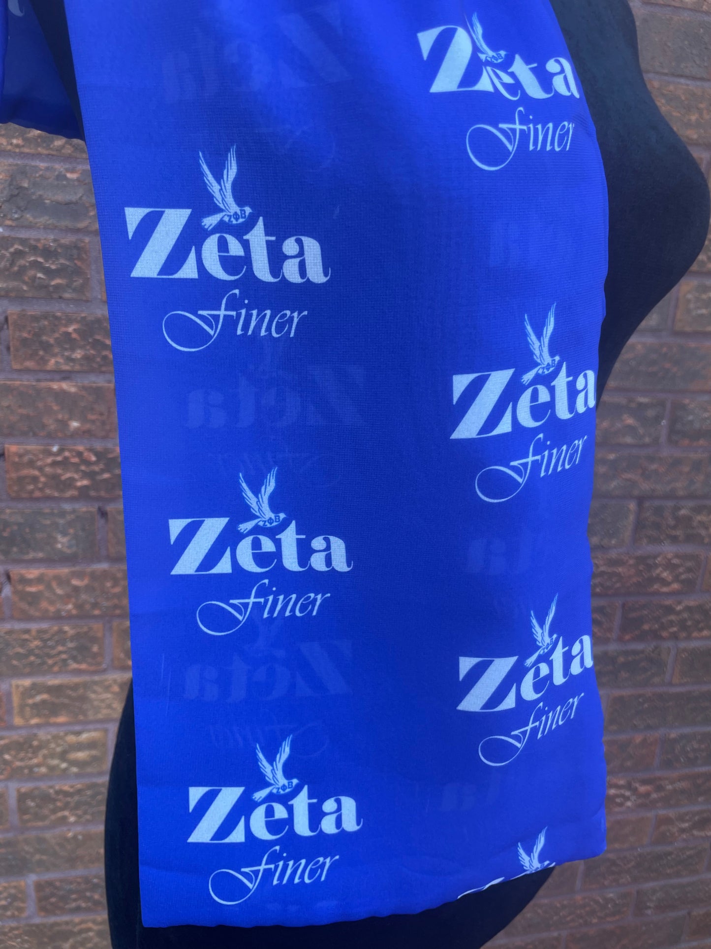 Zeta Phi Beta Sorority Blue and White Scarf Lightweight Chiffon 48in x 8in - Blue