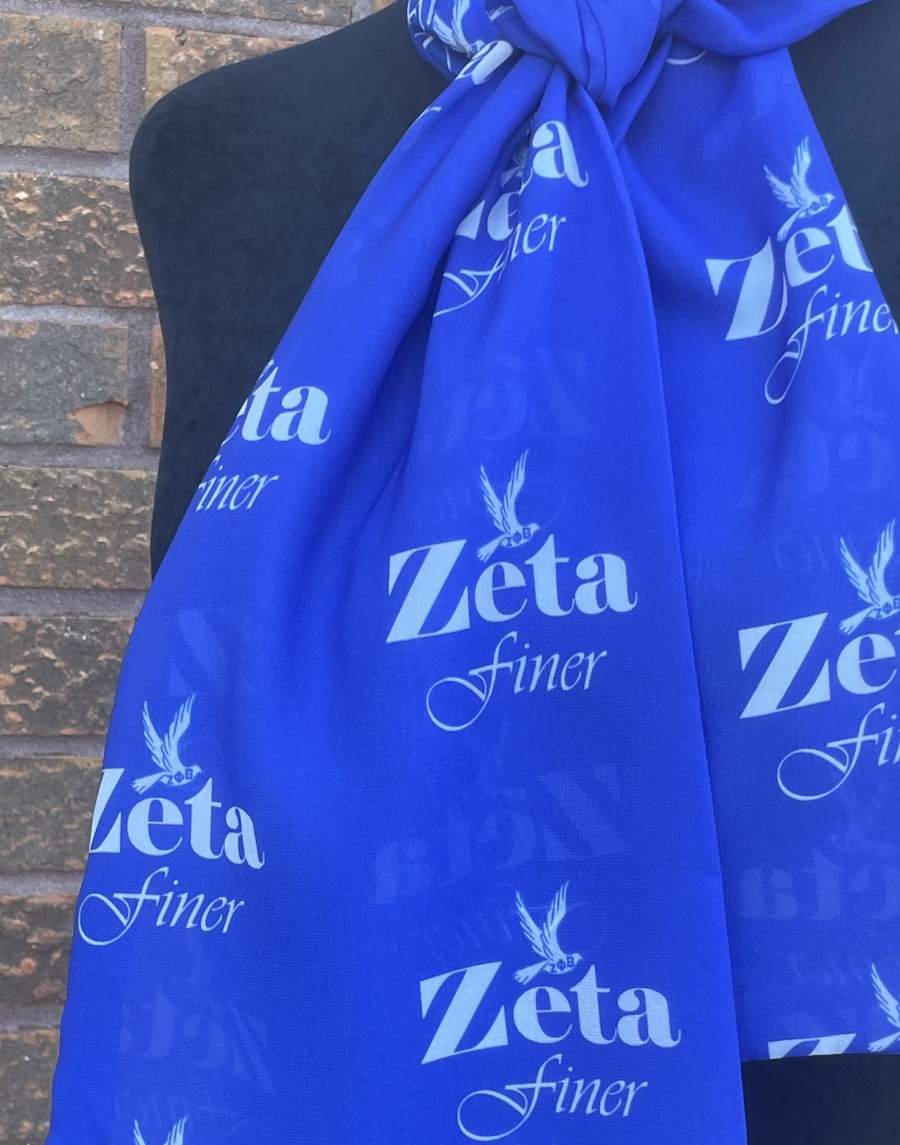 Zeta Phi Beta Sorority Blue and White Scarf Lightweight Chiffon 48in x 8in - Blue