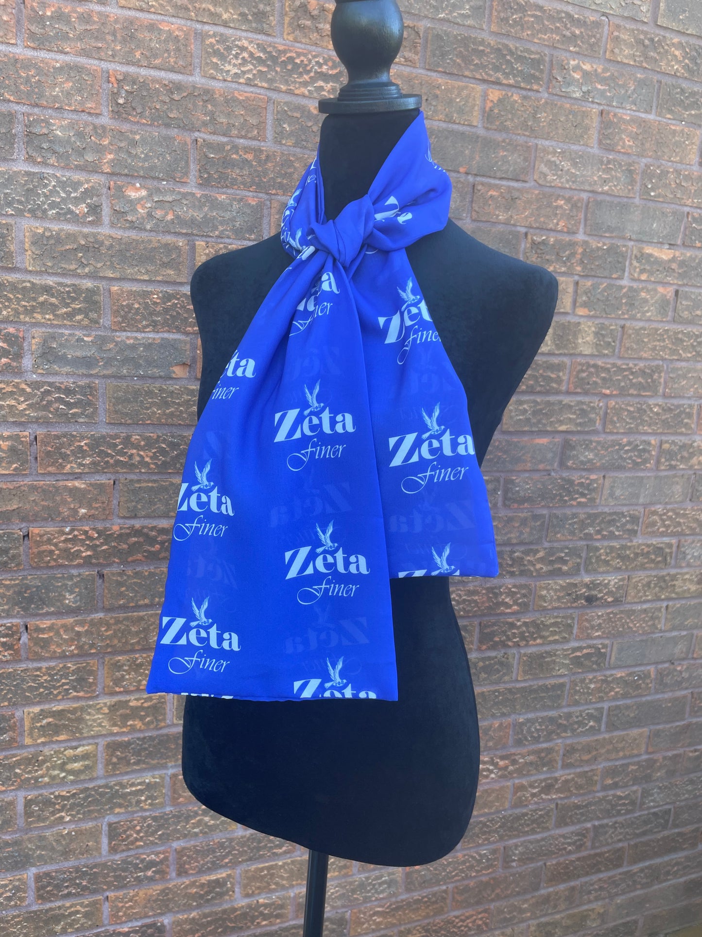 Zeta Phi Beta Sorority Blue and White Scarf Lightweight Chiffon 48in x 8in - Blue