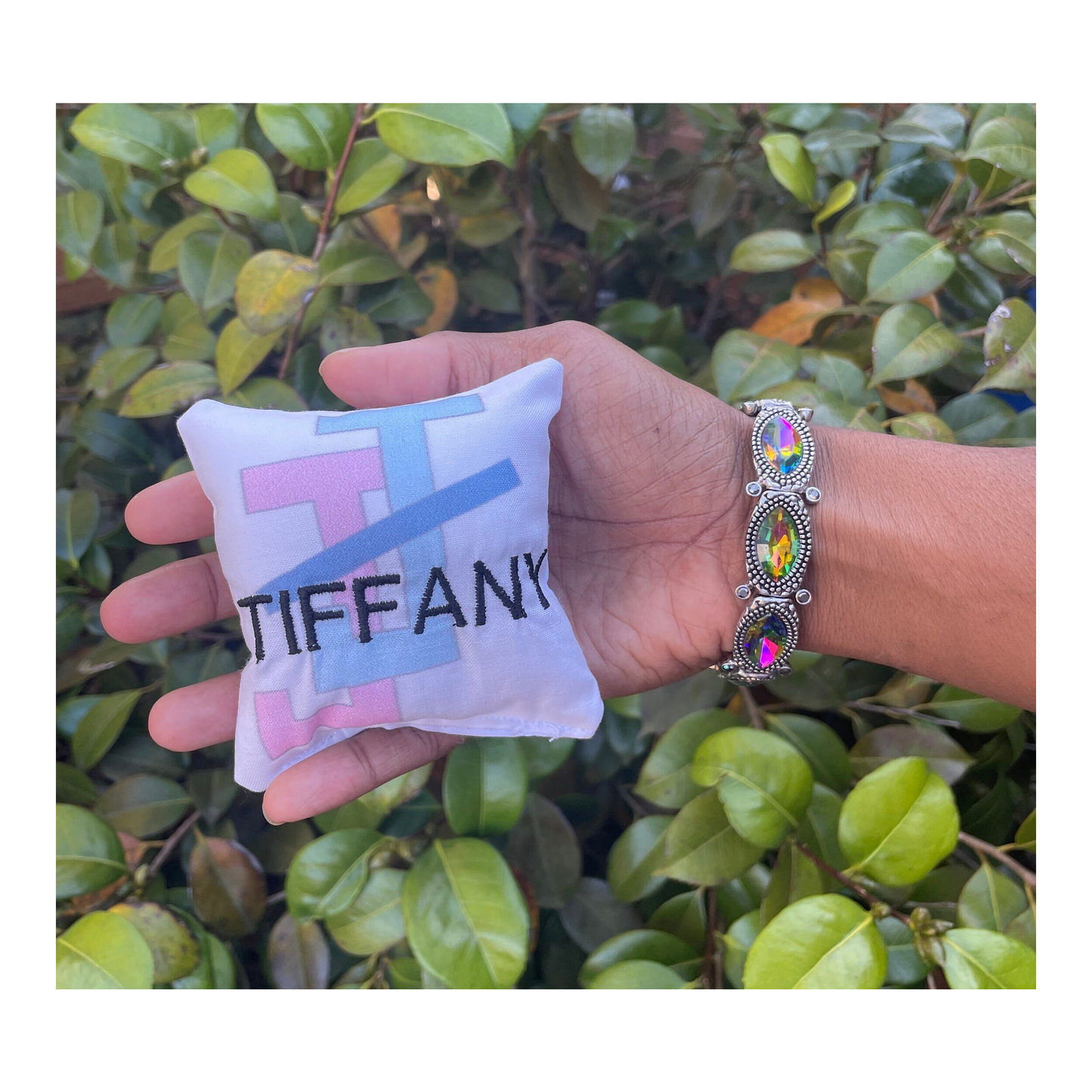 Personalized Jack & Jill of America Jewelry Pillow with Bracelet (4in x 4in)