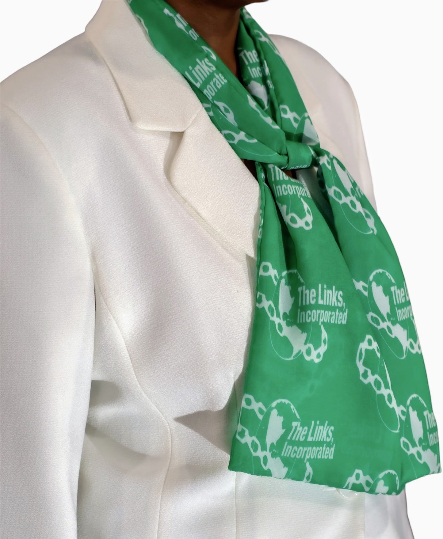 The Links Green and White Scarf Lightweight Chiffon 48in x 8in - Green