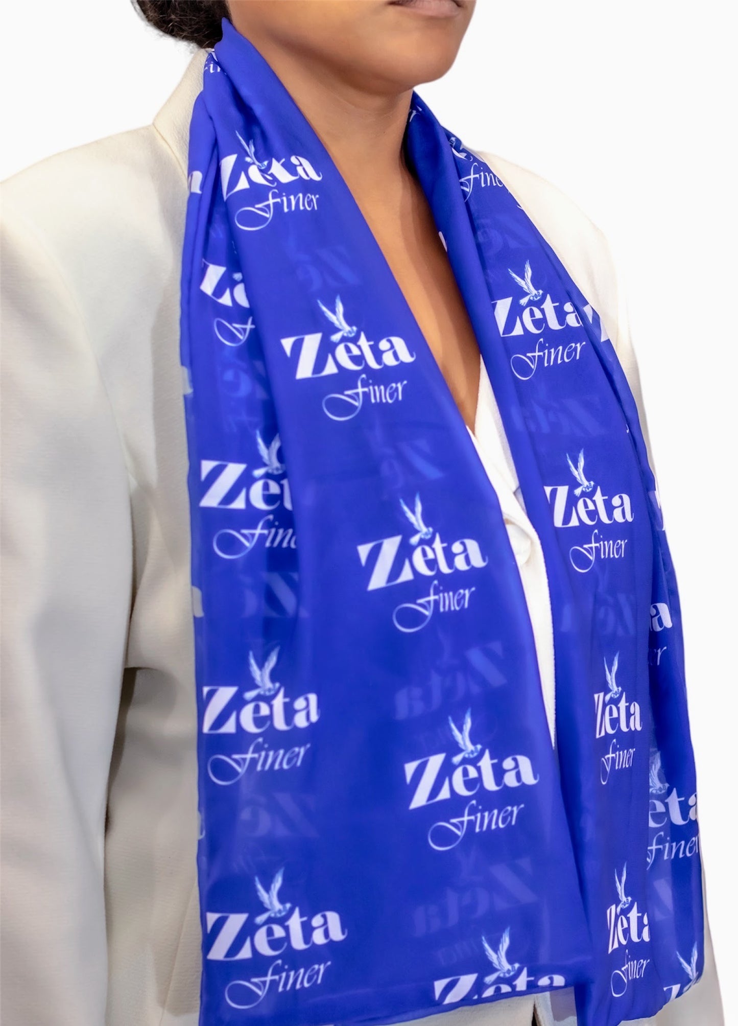 Zeta Phi Beta Sorority Blue and White Scarf Lightweight Chiffon 48in x 8in - Blue