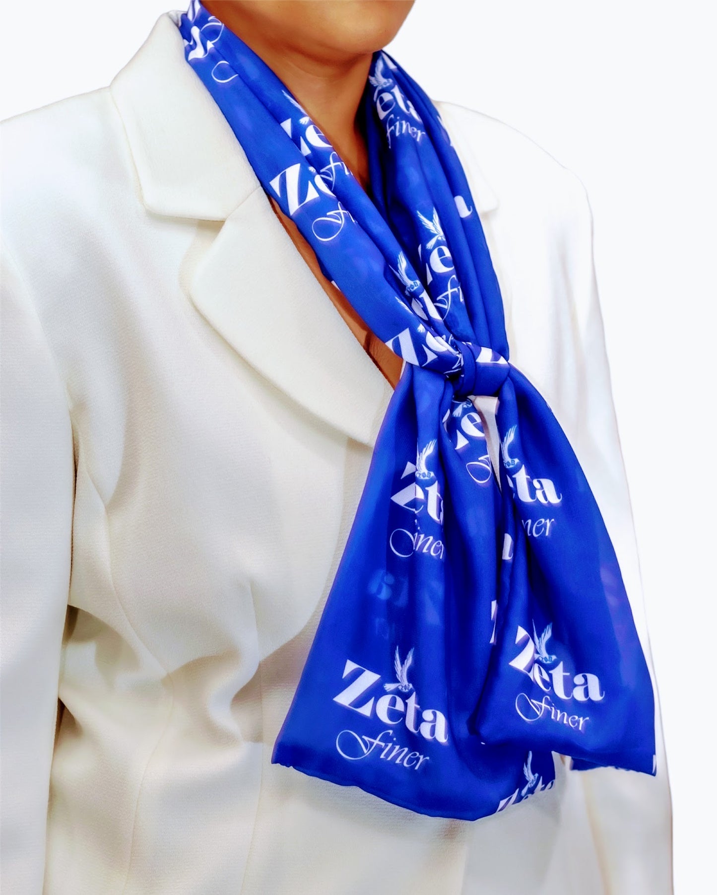 Zeta Phi Beta Sorority Blue and White Scarf Lightweight Chiffon 48in x 8in - Blue