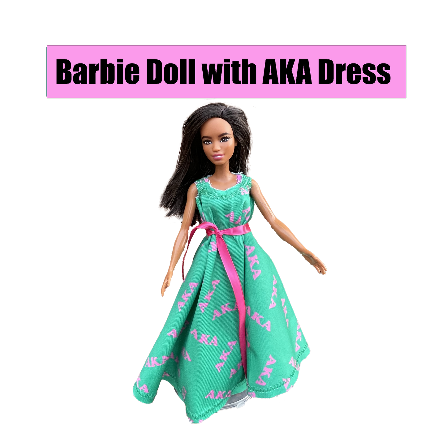 Alpha Kappa Alpha Doll with Pink and Green Dress (12in. Tall)