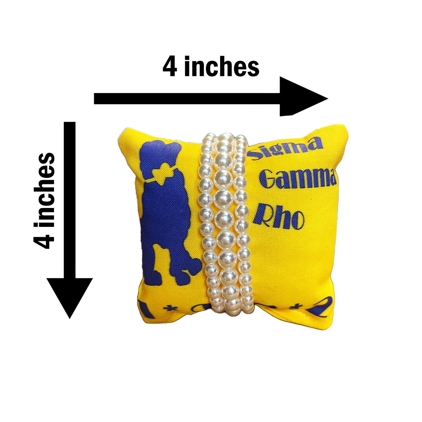 Sigma Gamma Rho Sorority Gift Pearl Bracelet Sets on Blue and Gold Jewelry Pillow (4in.x4in.)