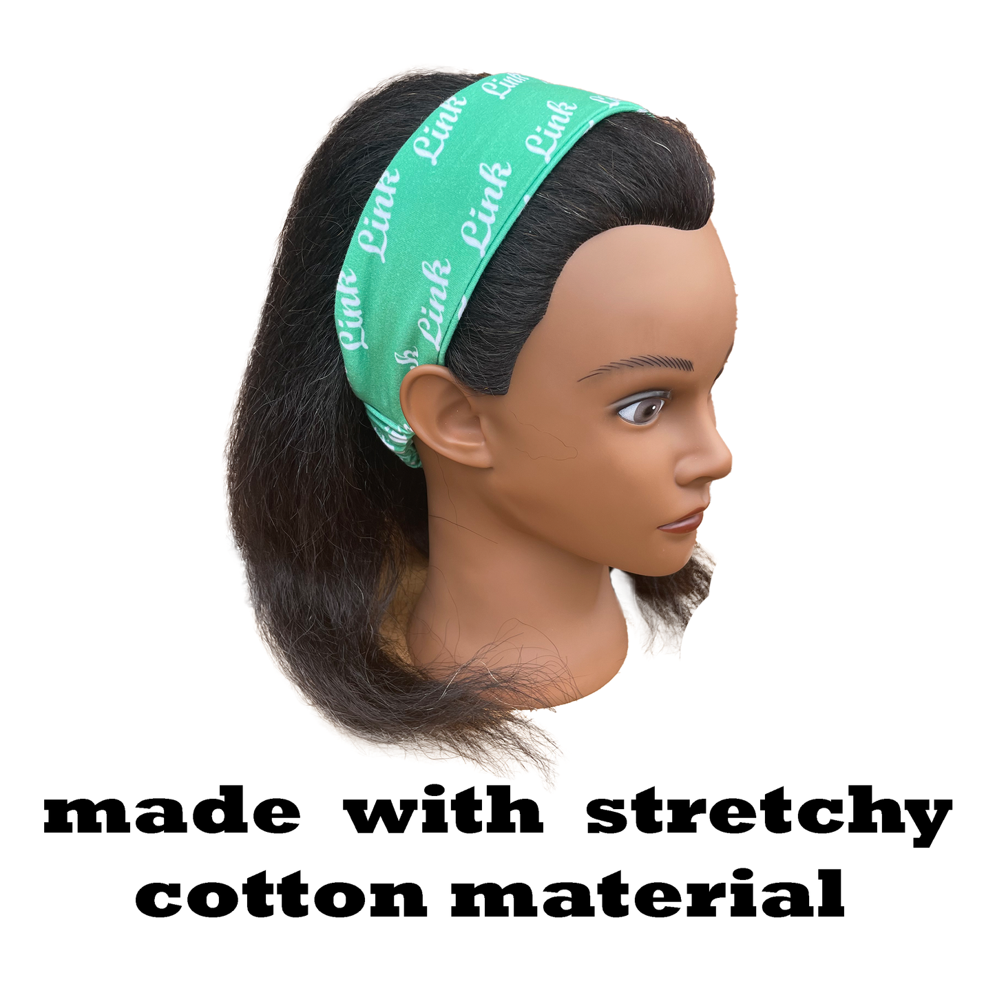 Links Incorporated Green White Headband of Stretchy Cotton Material
