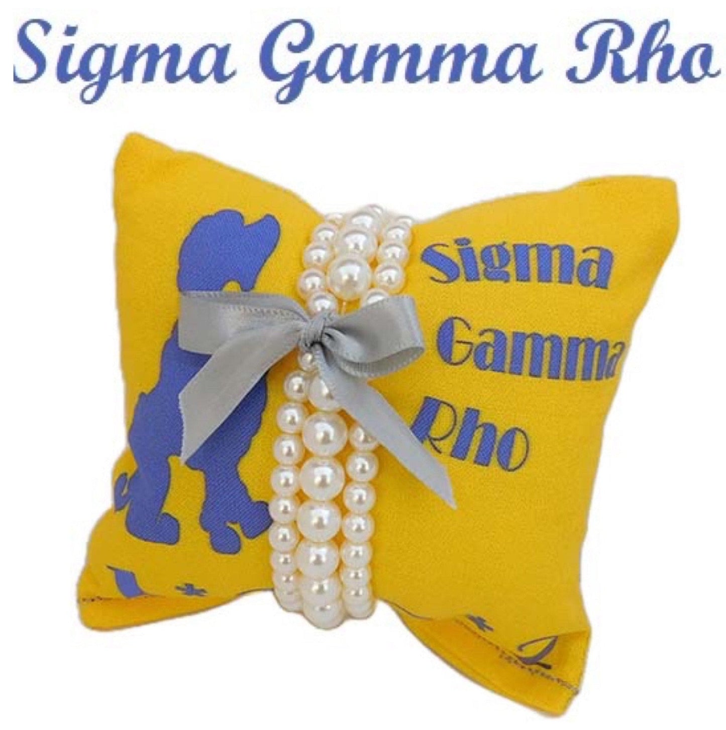 Sigma Gamma Rho Sorority Gift Pearl Bracelet Sets on Blue and Gold Jewelry Pillow (4in.x4in.)