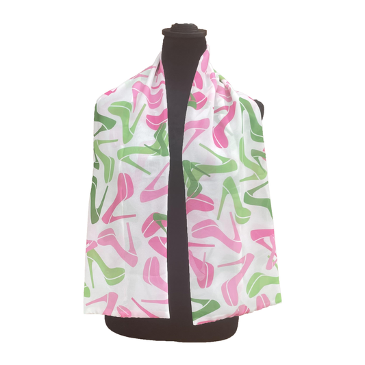 Pink and Green Necktie Lightweight Chiffon 48in x 8in - White Heels