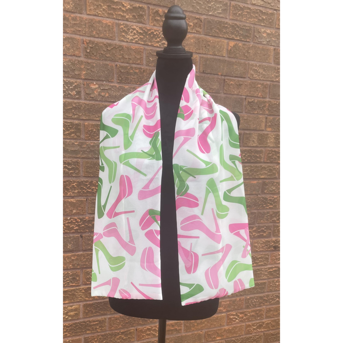 Pink and Green Necktie Lightweight Chiffon 48in x 8in - White Heels