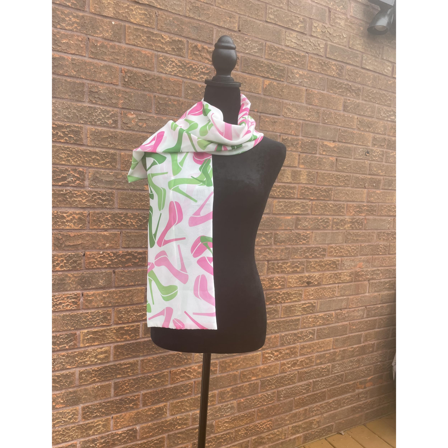 Pink and Green Necktie Lightweight Chiffon 48in x 8in - White Heels