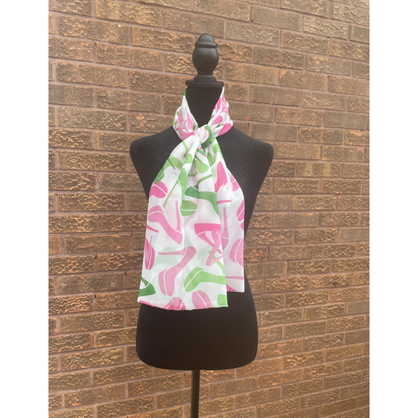 Pink and Green Necktie Lightweight Chiffon 48in x 8in - White Heels