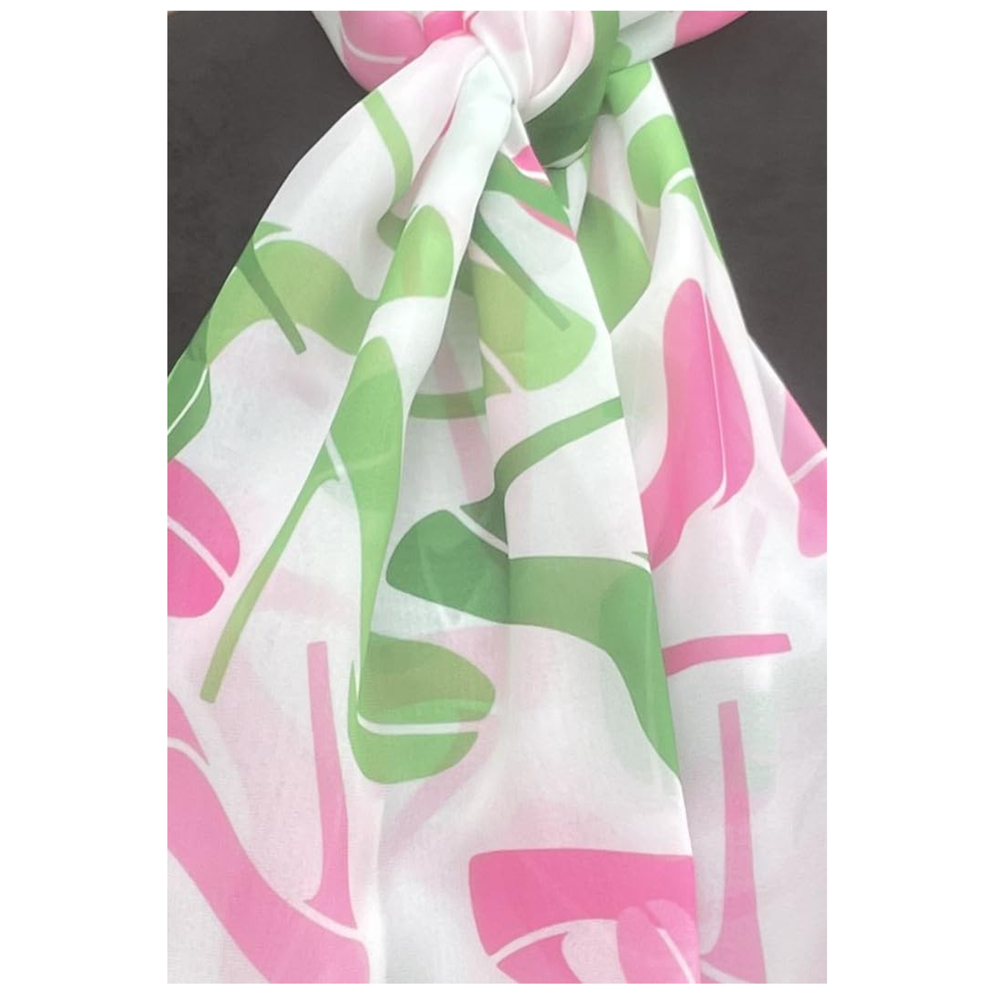 Pink and Green Necktie Lightweight Chiffon 48in x 8in - White Heels