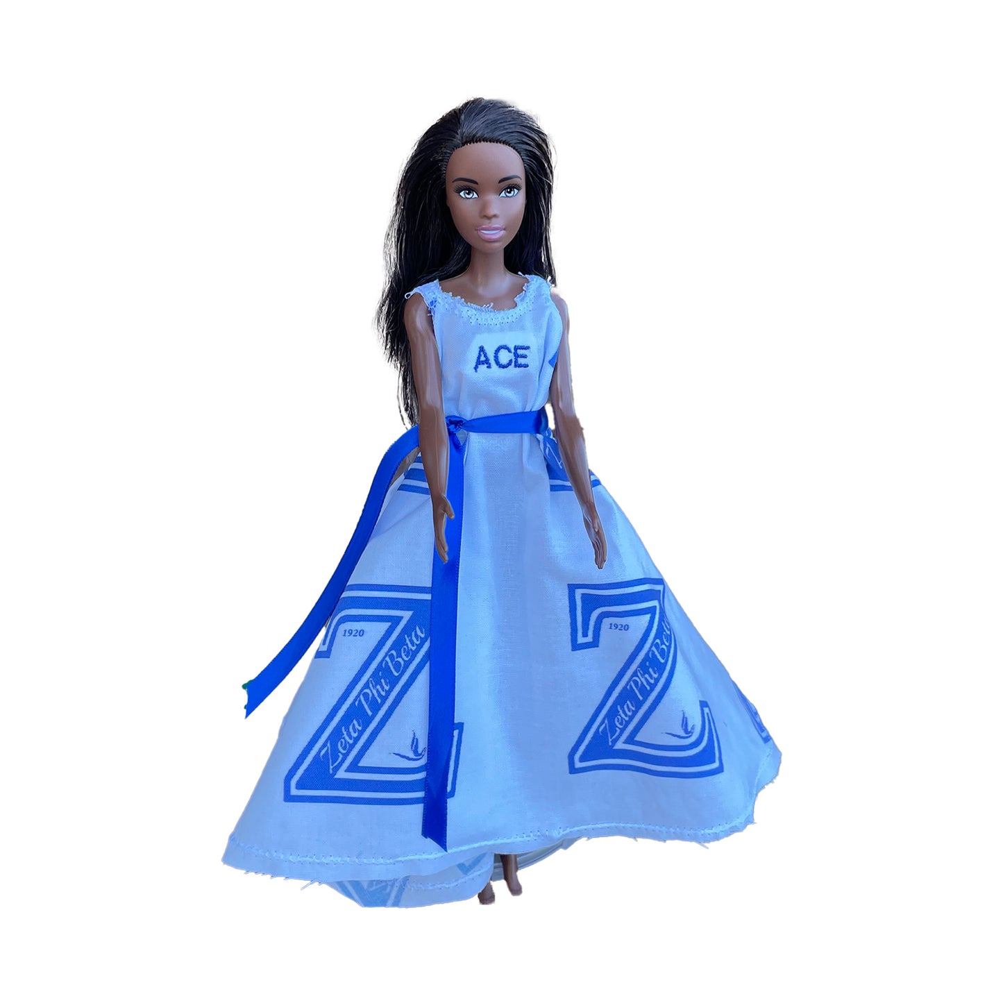 Zeta Phi Beta Sorority Barbie with Doll Stand for Tabletop Decor_Personalized Dress