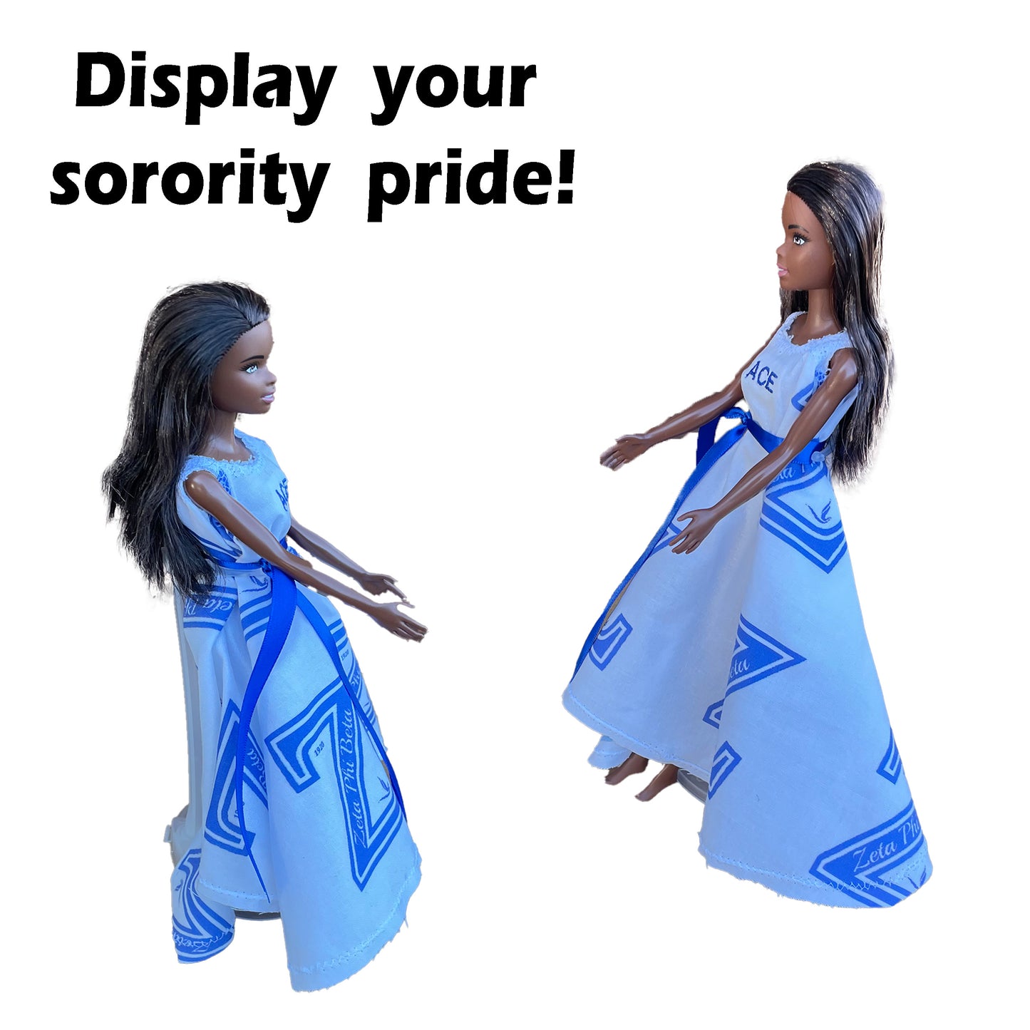 Zeta Phi Beta Sorority Barbie with Doll Stand for Tabletop Decor_Personalized Dress