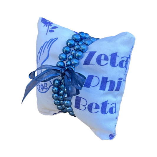 Zeta Phi Beta Sorority Gift Pearl Bracelet Sets on White Jewelry Pillow (4in.x4in.)