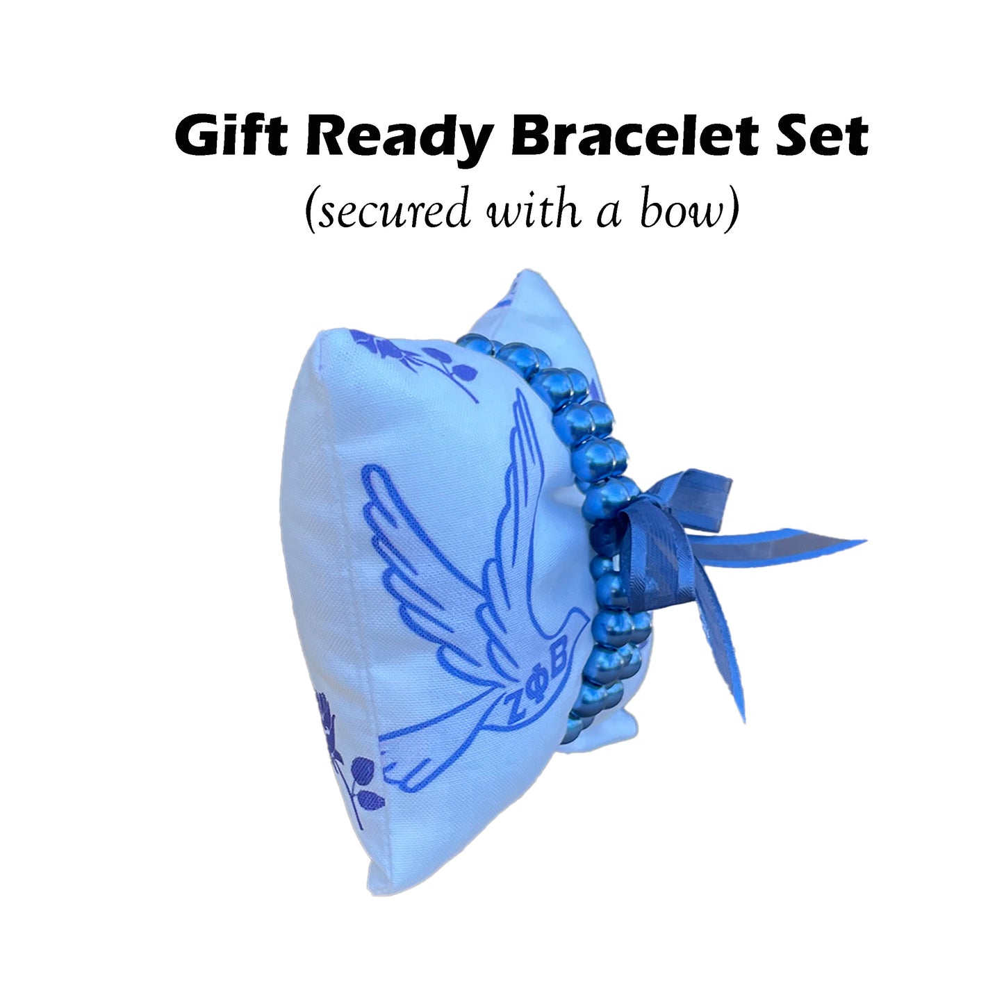 Zeta Phi Beta Sorority Gift Pearl Bracelet Sets on White Jewelry Pillow (4in.x4in.)