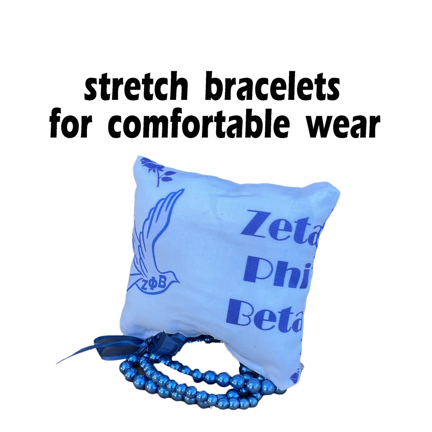 Zeta Phi Beta Sorority Gift Pearl Bracelet Sets on White Jewelry Pillow (4in.x4in.)