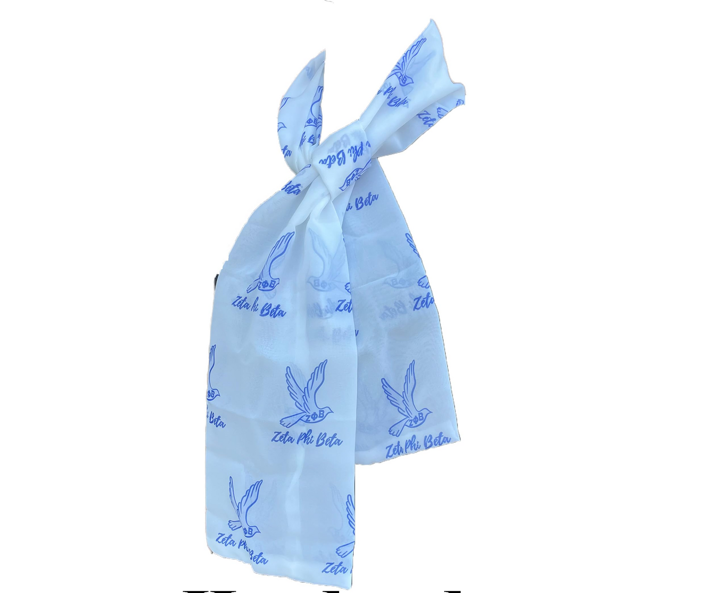 Zeta Phi Beta Sorority Necktie Lightweight Chiffon 48in x 8in - White