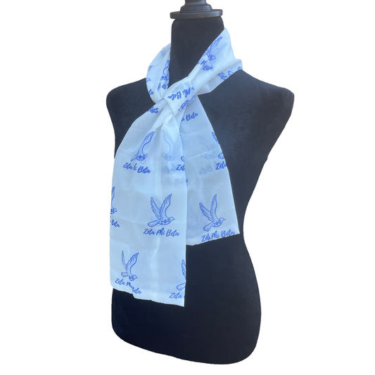 Zeta Phi Beta Sorority Necktie Lightweight Chiffon 48in x 8in - White
