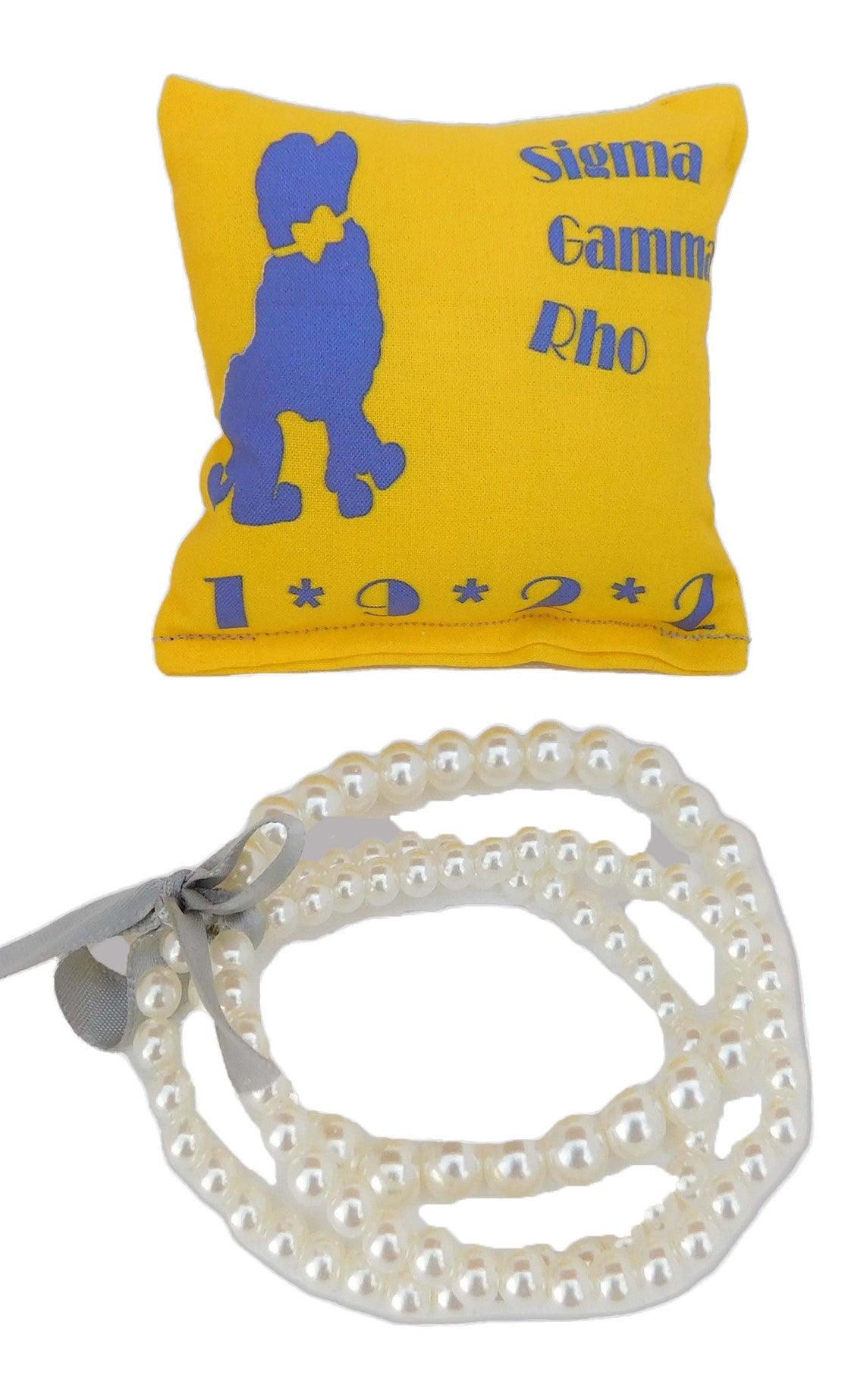 Sigma Gamma Rho Sorority Gift Pearl Bracelet Sets on Blue and Gold Jewelry Pillow (4in.x4in.)