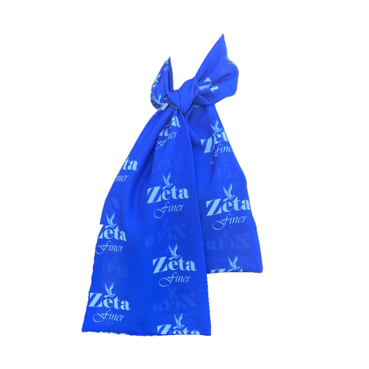 Zeta Phi Beta Sorority Blue and White Scarf Lightweight Chiffon 48in x 8in - Blue