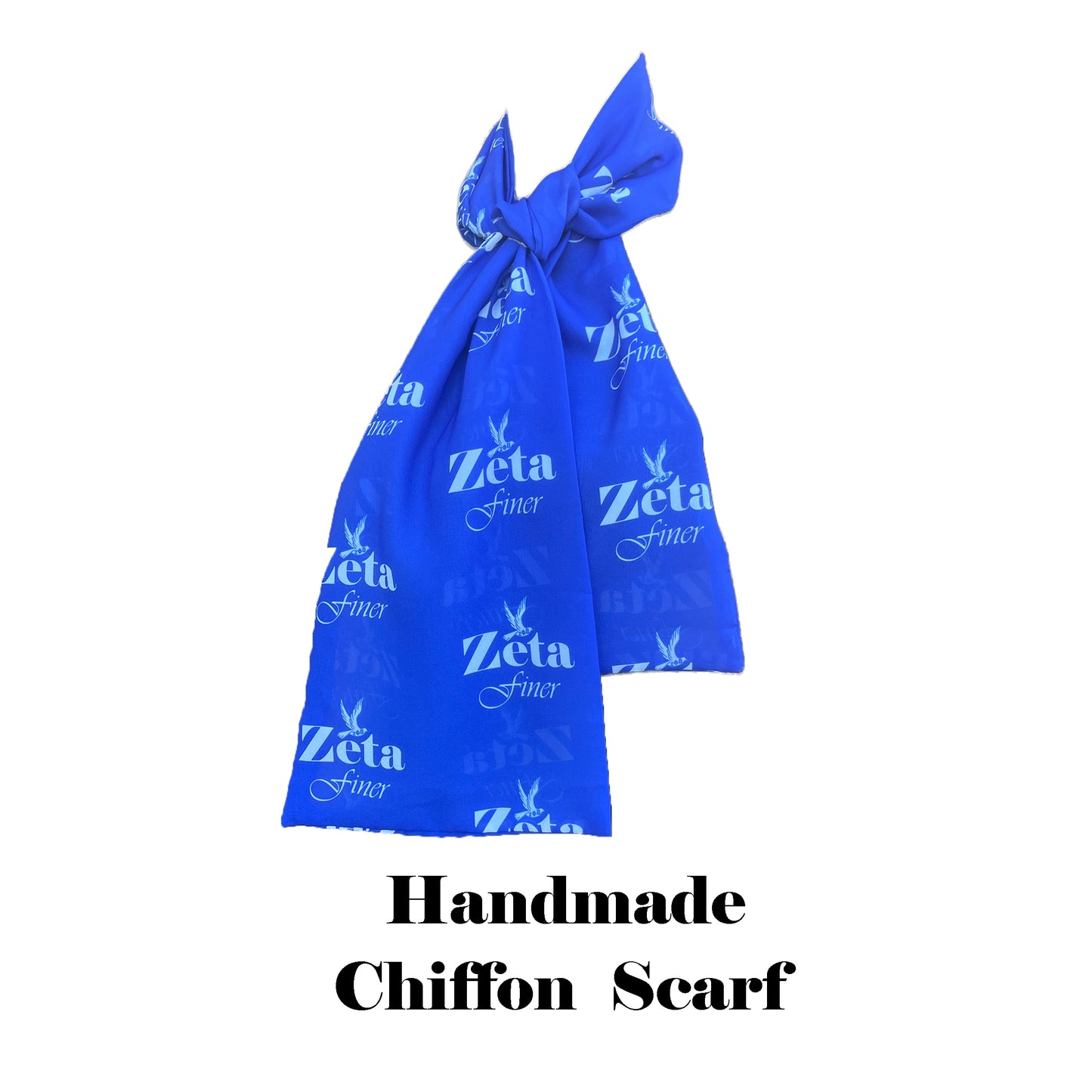 Zeta Phi Beta Sorority Blue and White Scarf Lightweight Chiffon 48in x 8in - Blue