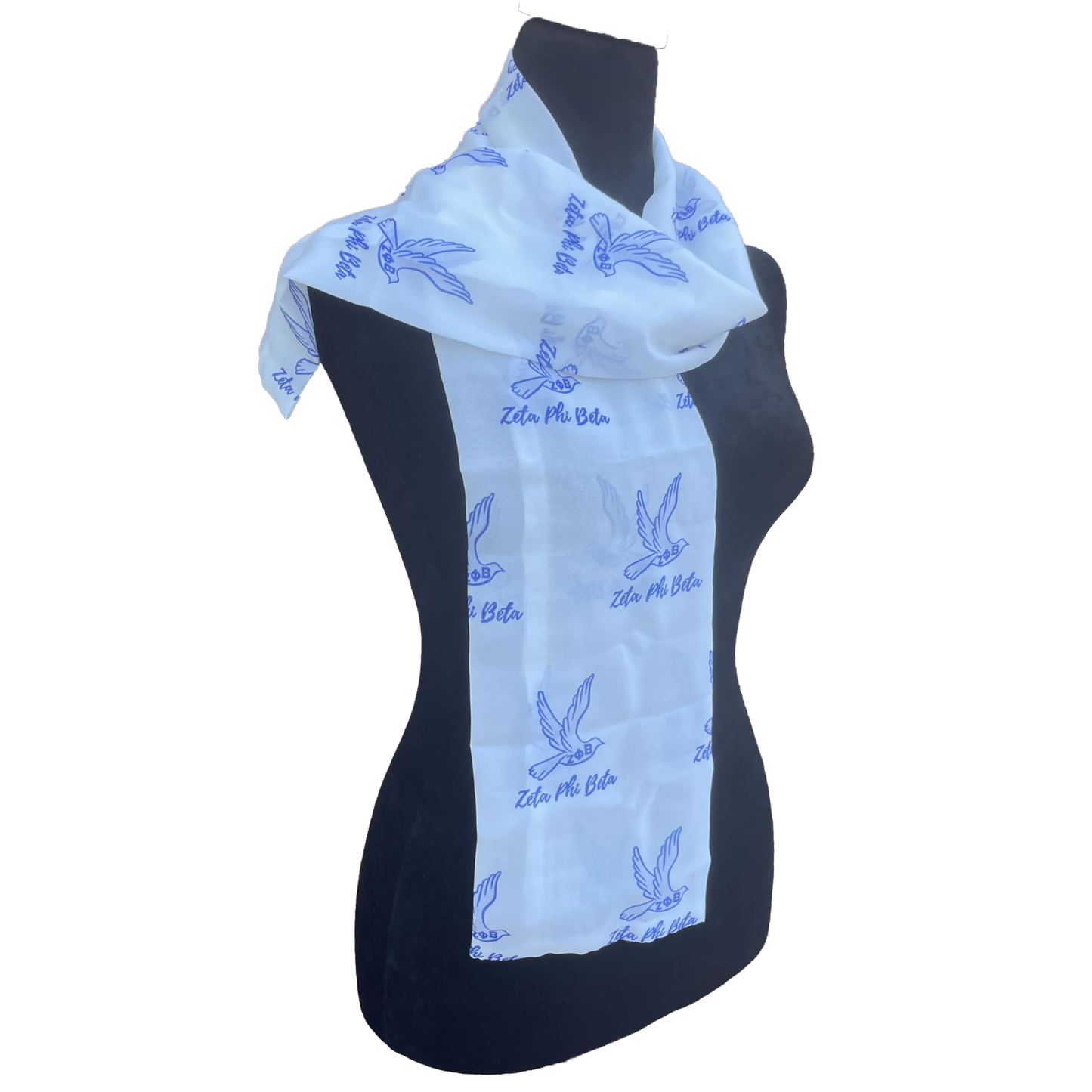 Zeta Phi Beta Sorority Necktie Lightweight Chiffon 48in x 8in - White