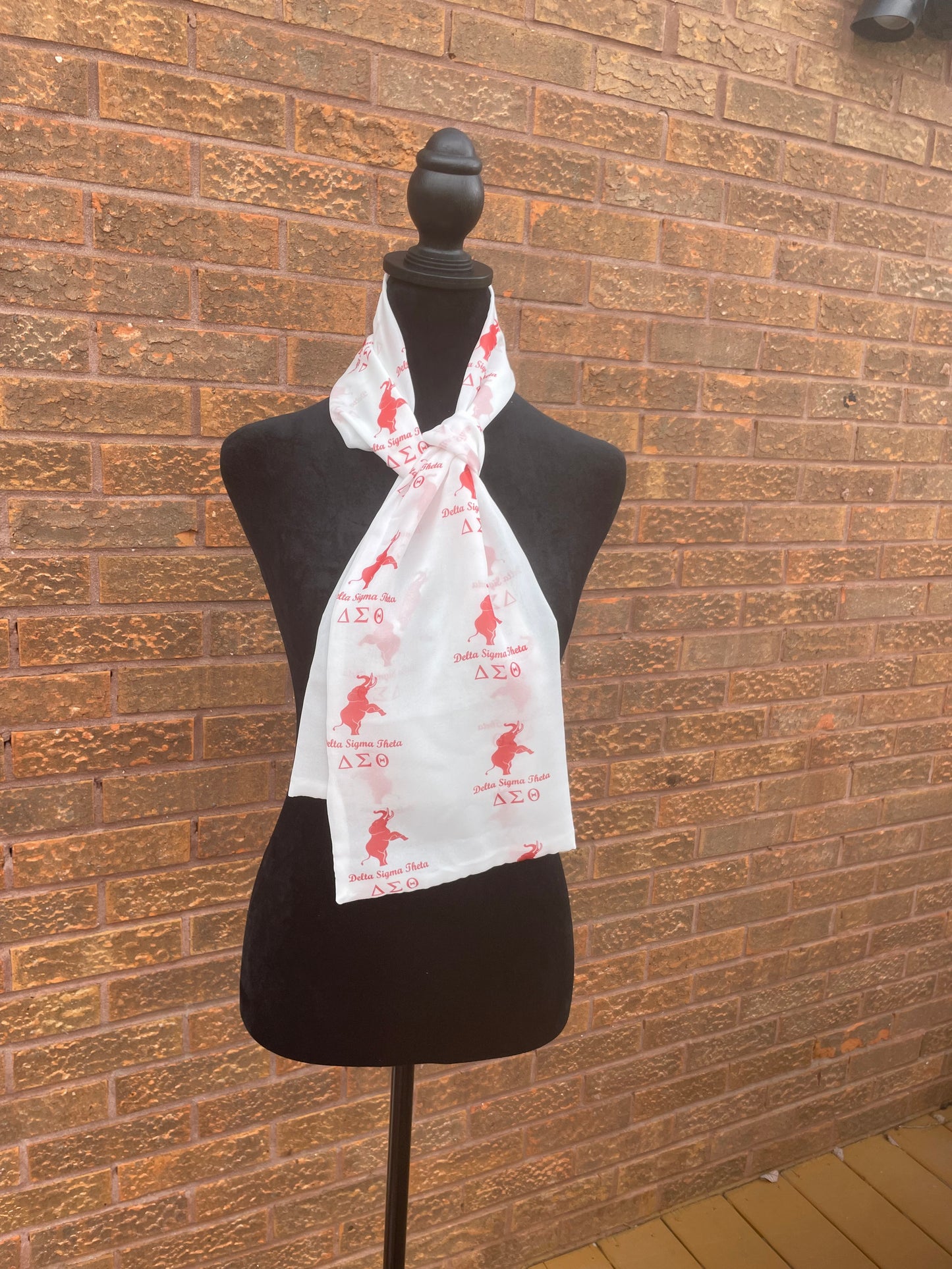 Delta Sigma Theta Sorority Red and White Scarf Lightweight Chiffon 48in x 8in - White