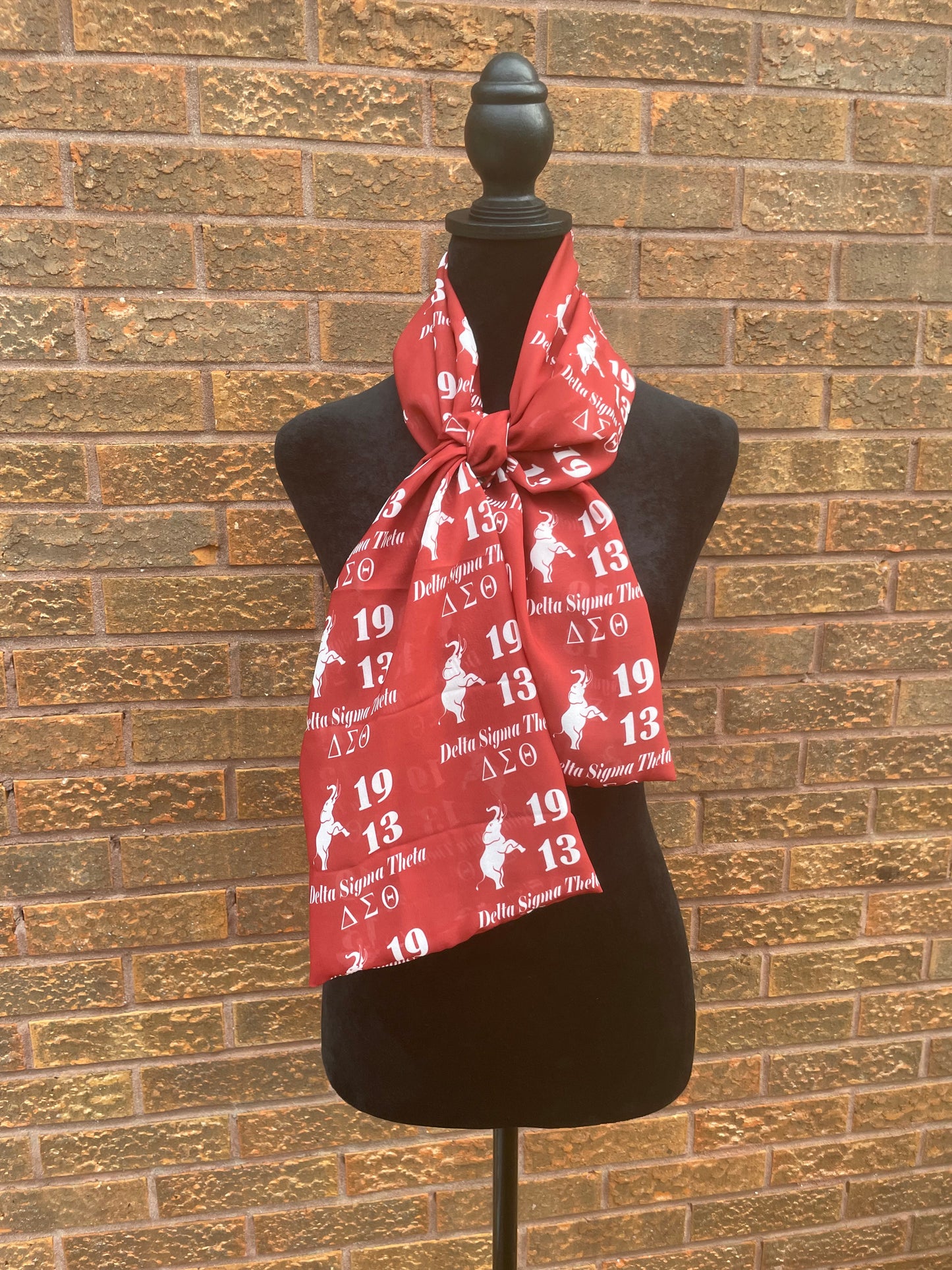 Delta Sigma Theta Sorority Red and White Scarf Lightweight Chiffon 48in x 8in - 1913